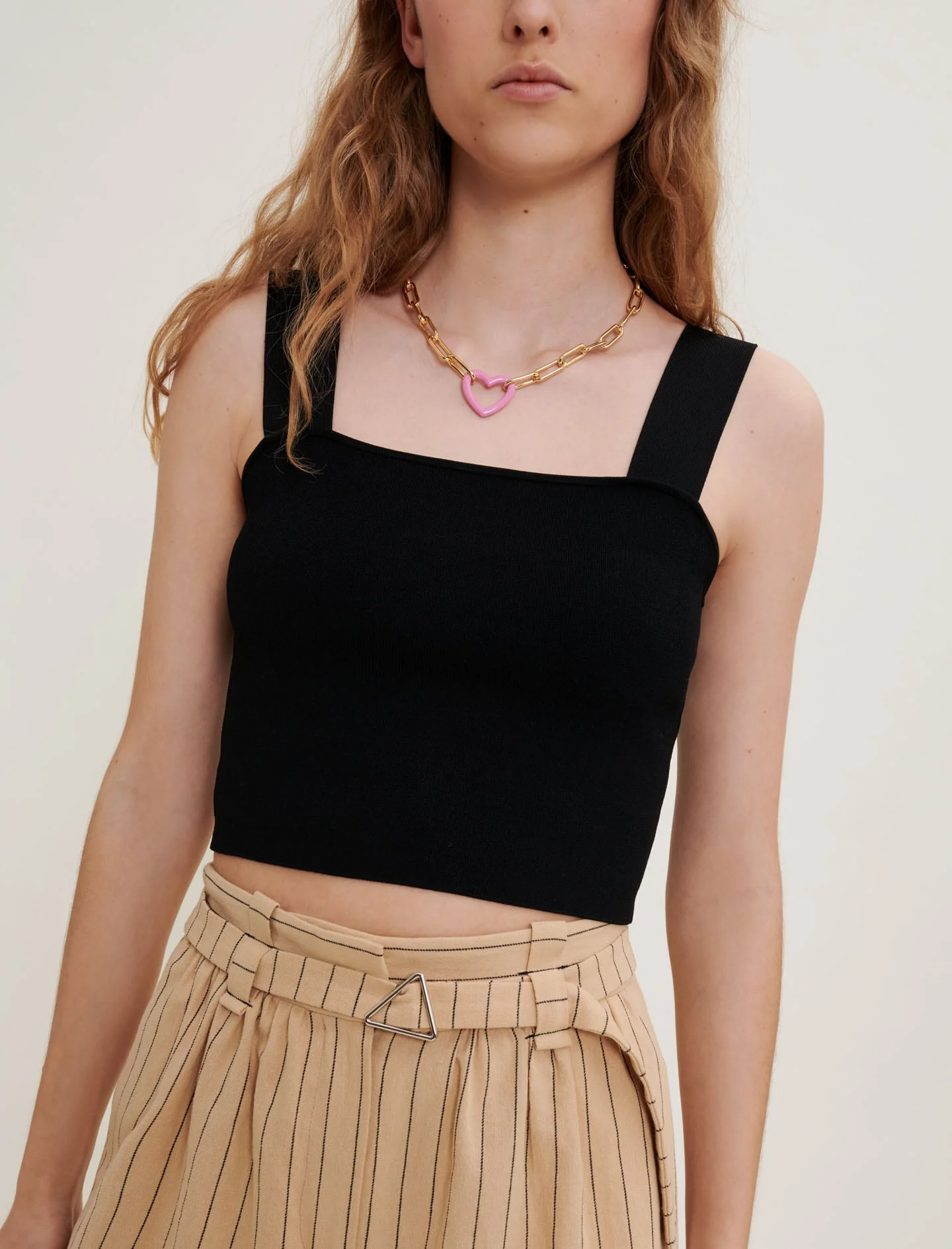 Knitted crop top with straps Black - Image 4