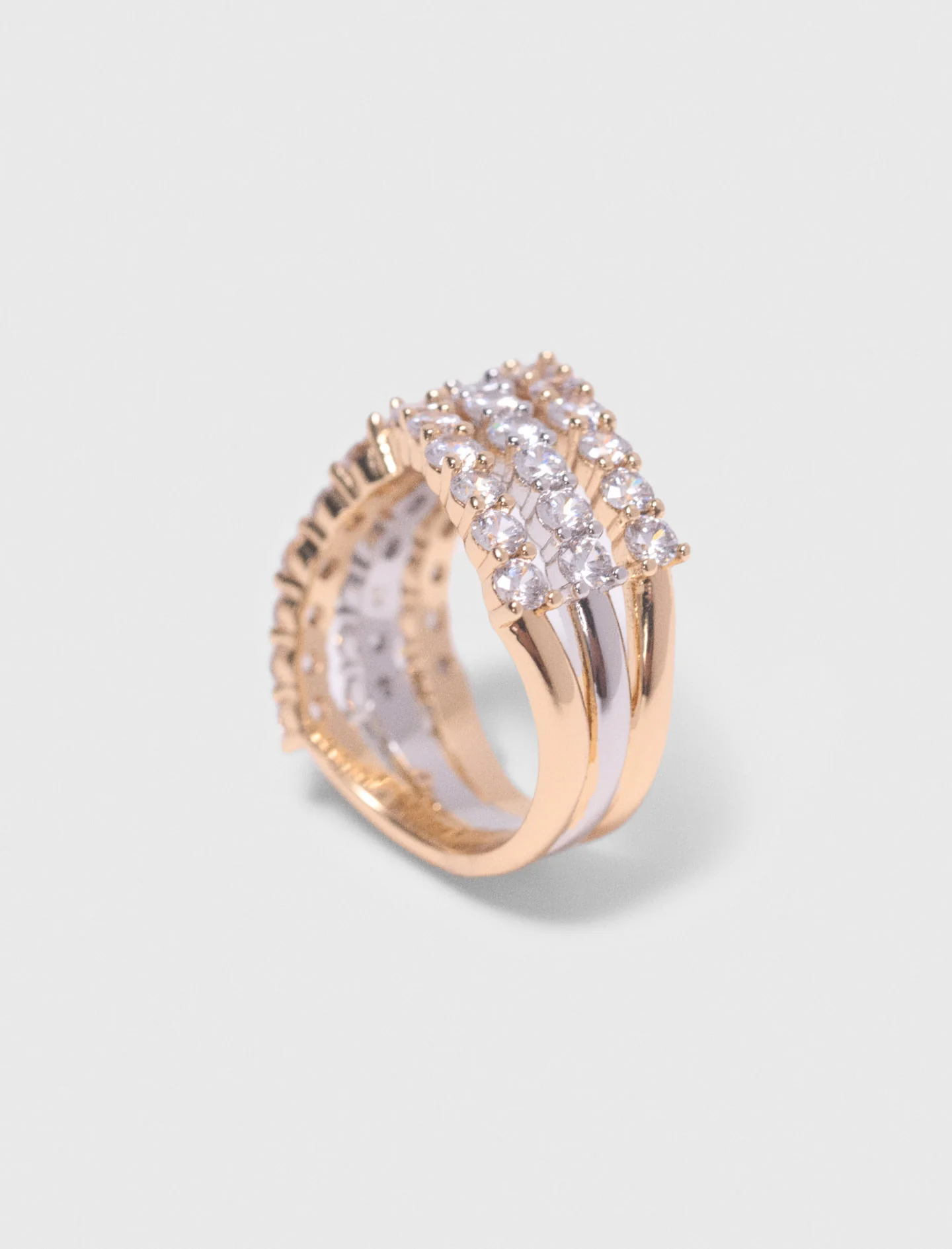 Two-Tone Rhinestone Ring Gold Silver - Image 3