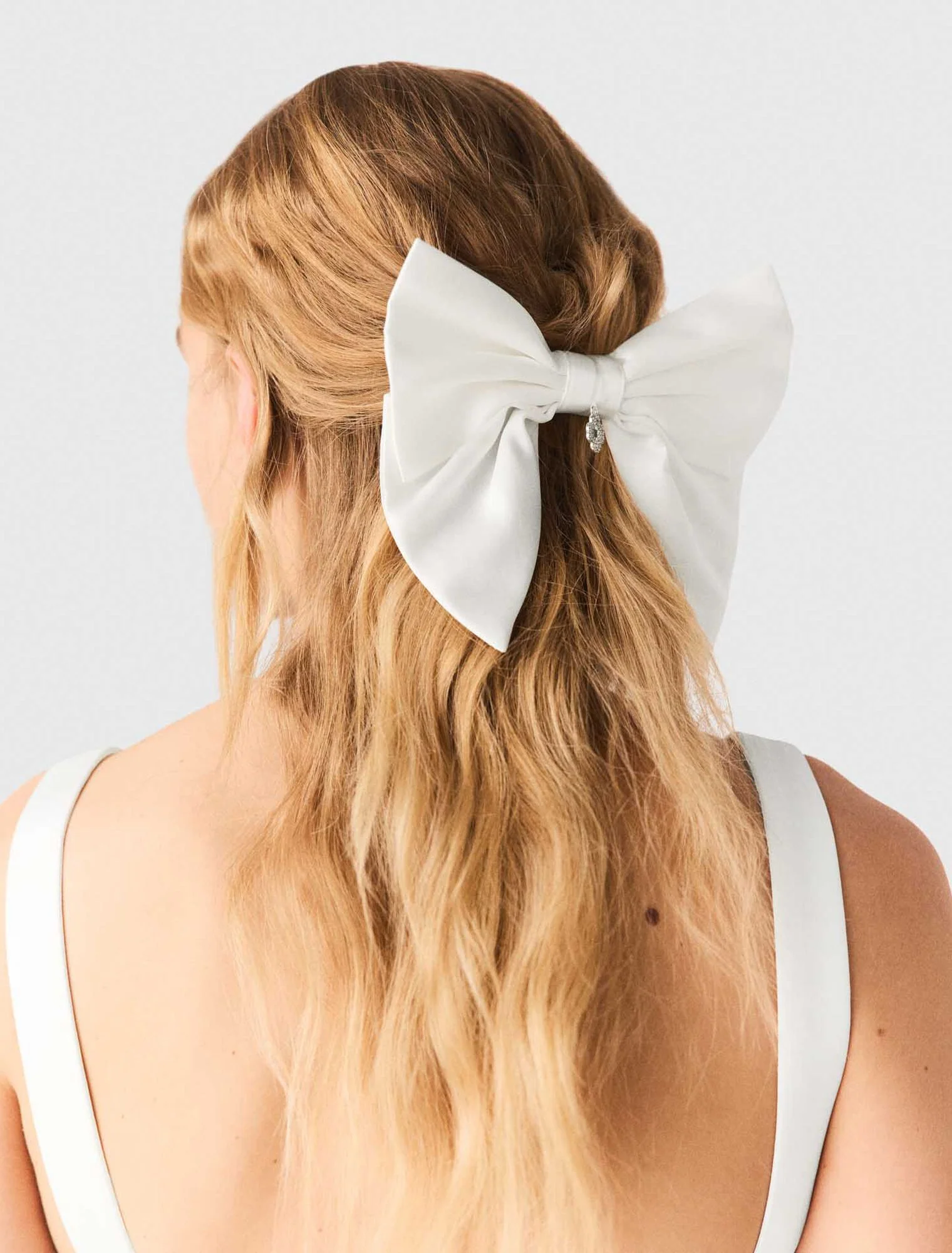 Satin-Effect Bow Barrette White - Image 2