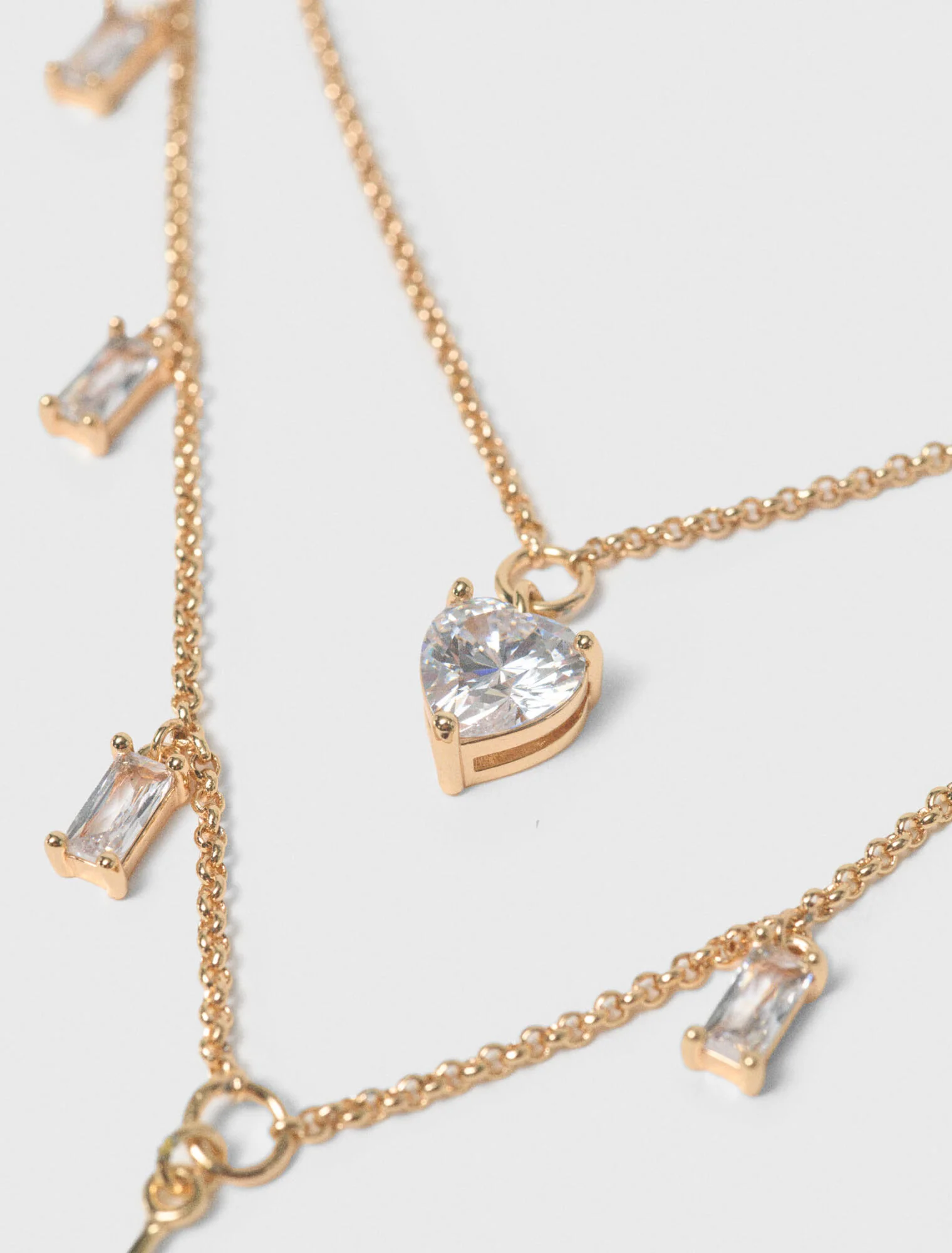 Double Rhinestone Charm Necklace Gold - Image 3