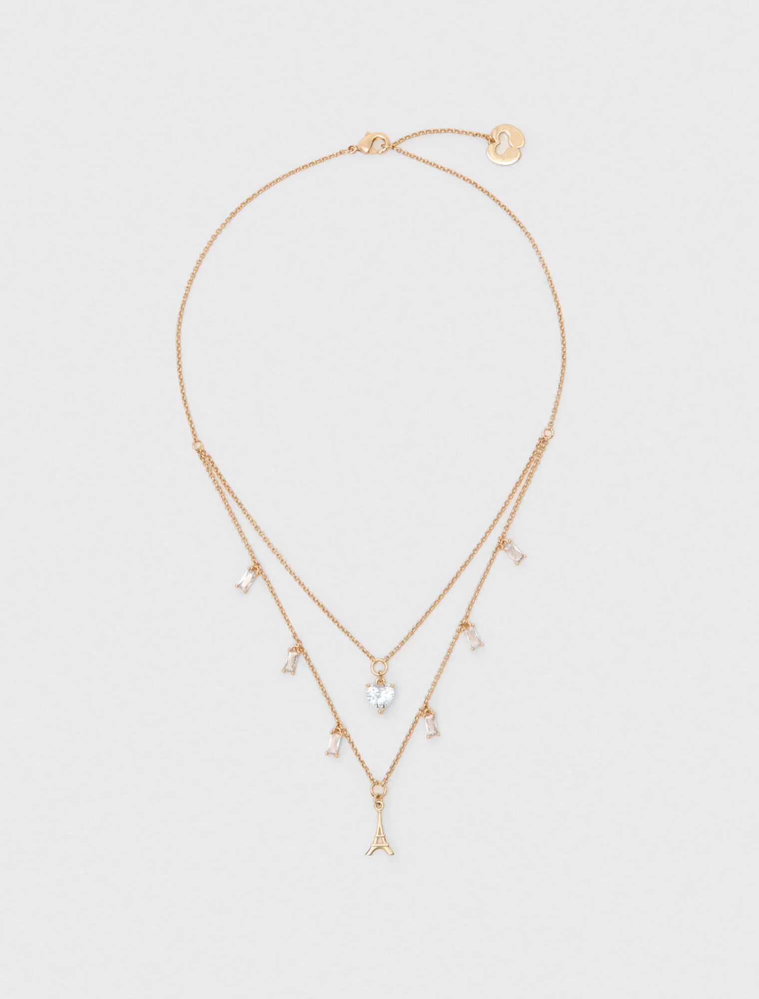 Double Rhinestone Charm Necklace Gold - Image 5