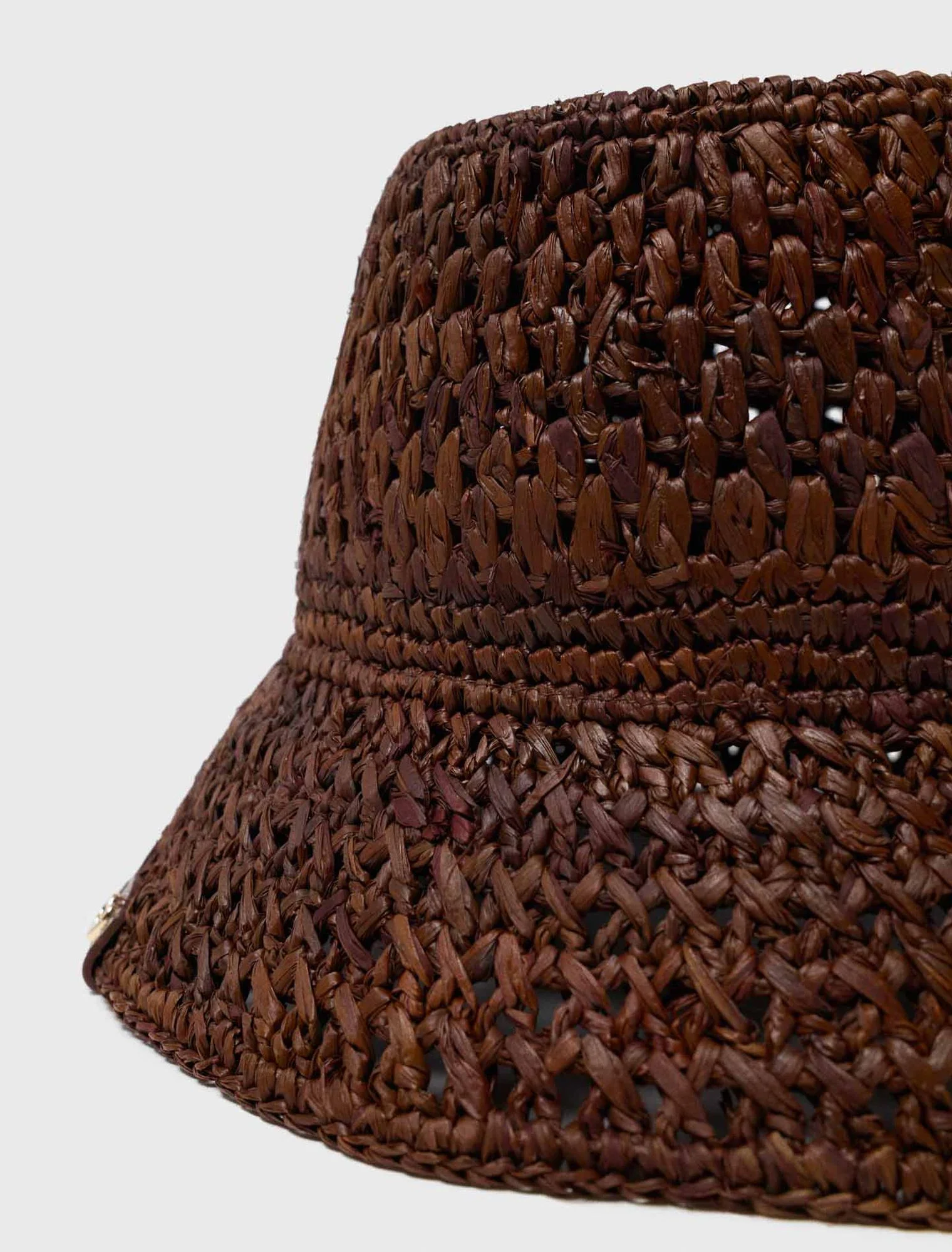 Colourful Natural Raffia Bucket Hat Brown - Image 3