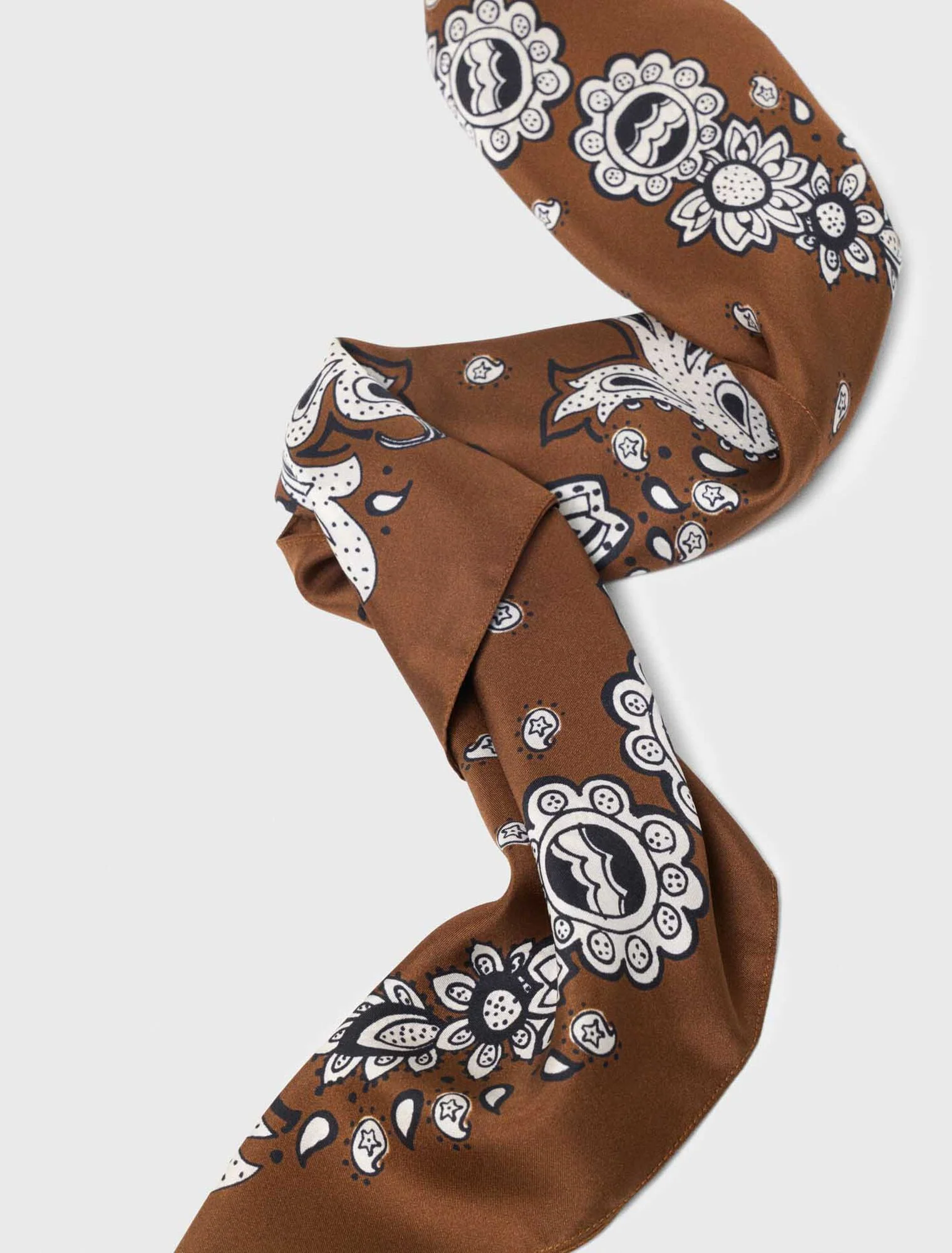 Bandana Print Silk Scarf Brown Bandana Print - Image 3