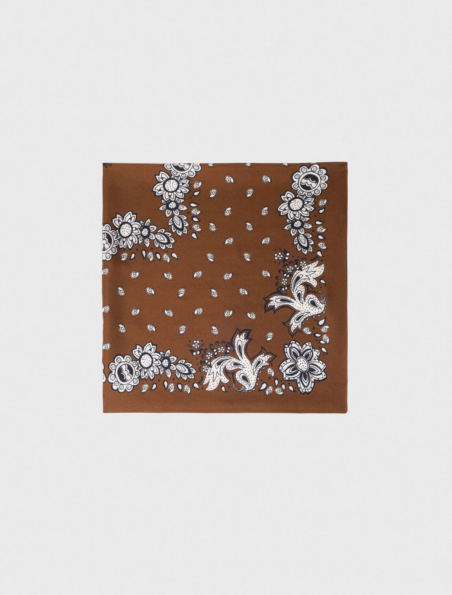 Bandana Print Silk Scarf Brown Bandana Print - Image 4