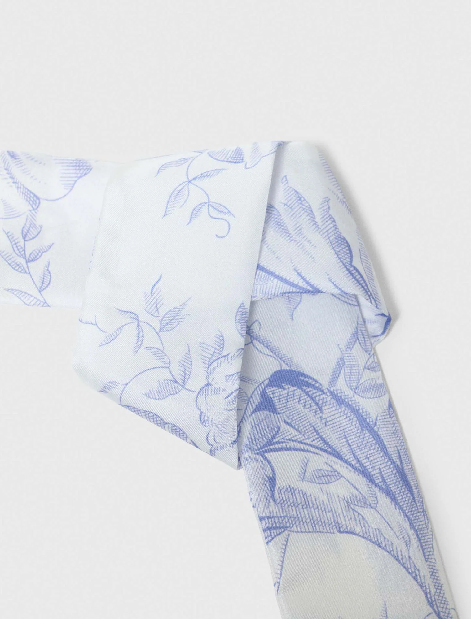 Floral Print Silk Scarf White/Blue - Image 3
