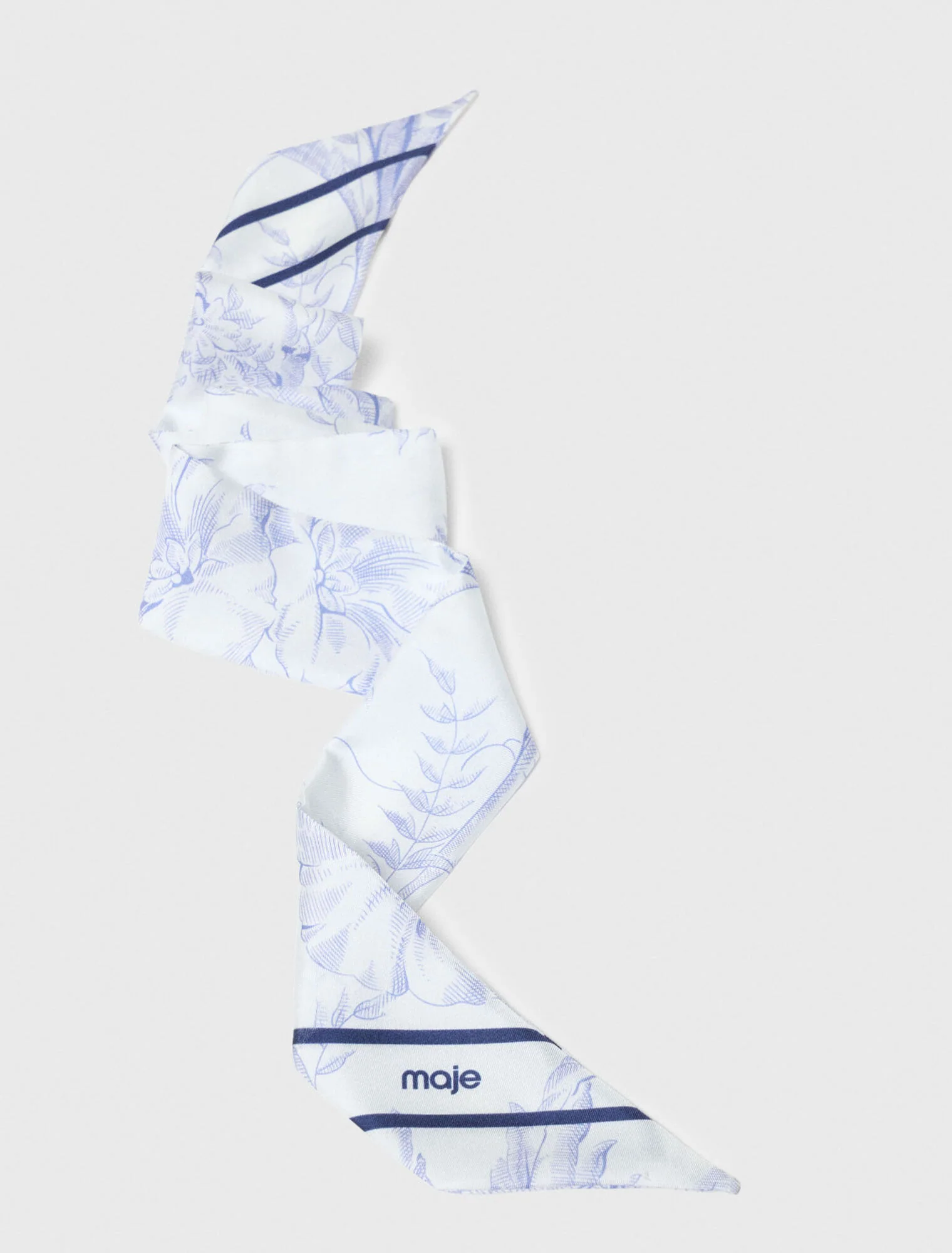 Floral Print Silk Scarf White/Blue - Image 4