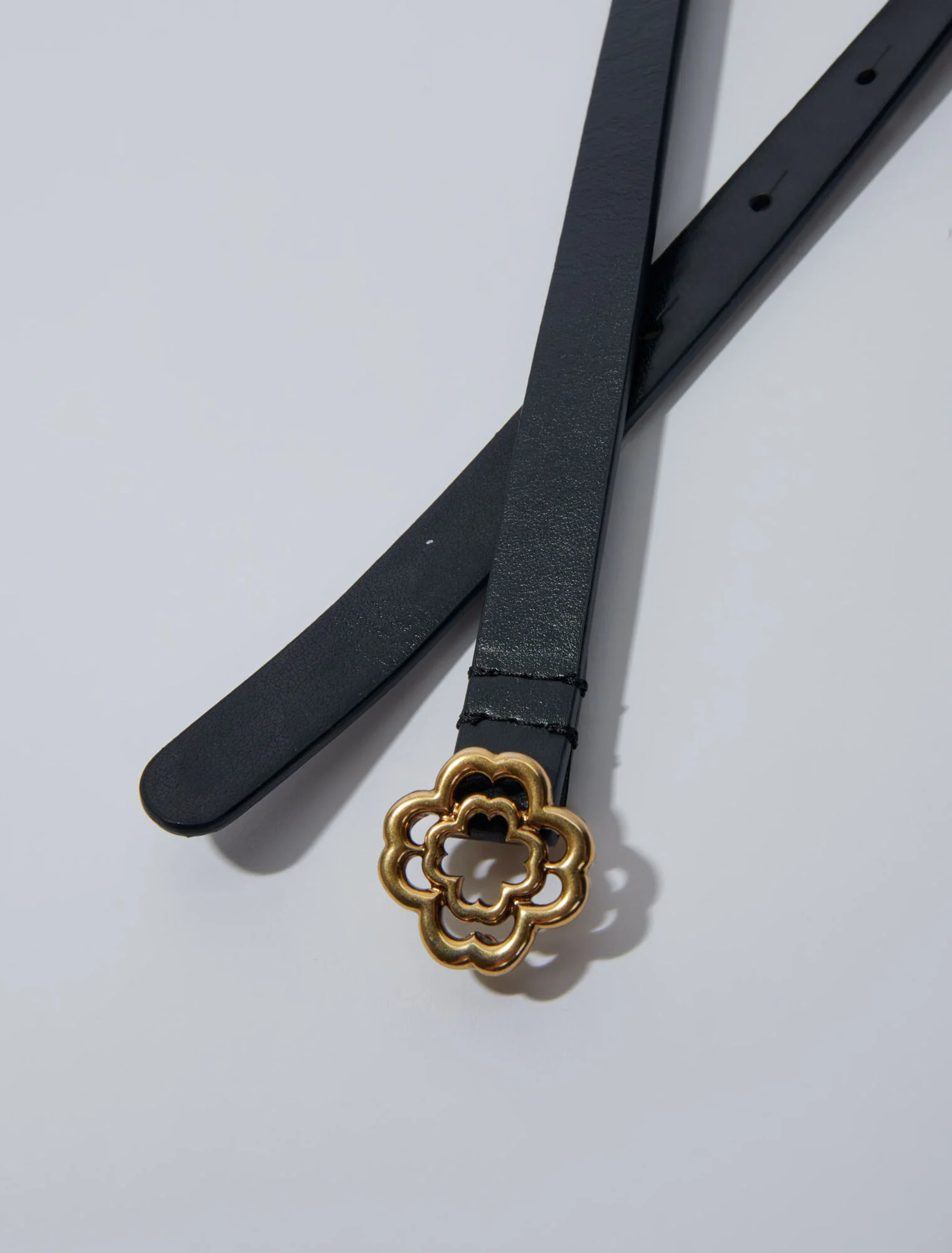 Narrow black leather belt gold buckle Black - Image 5