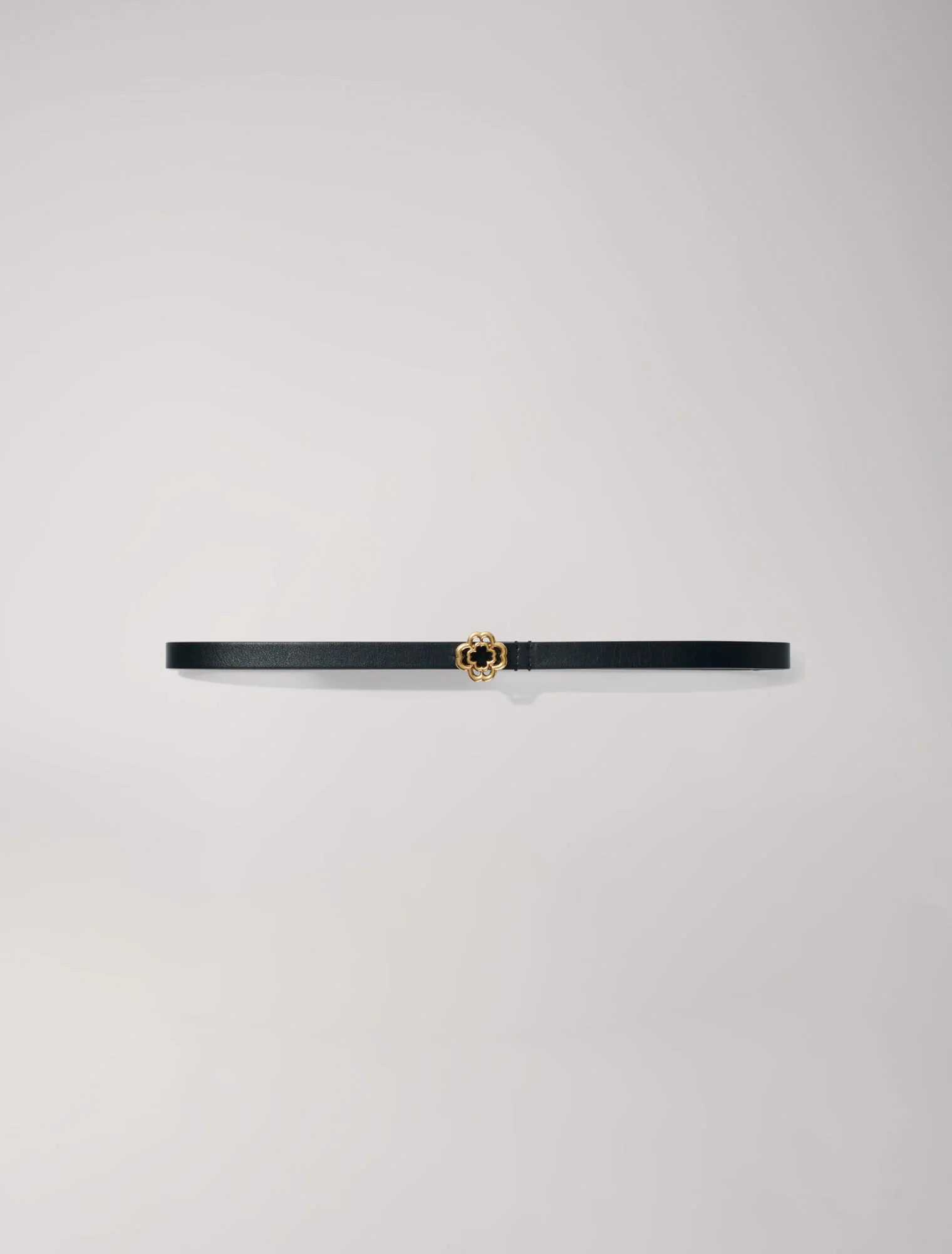 Narrow black leather belt gold buckle Black - Image 6