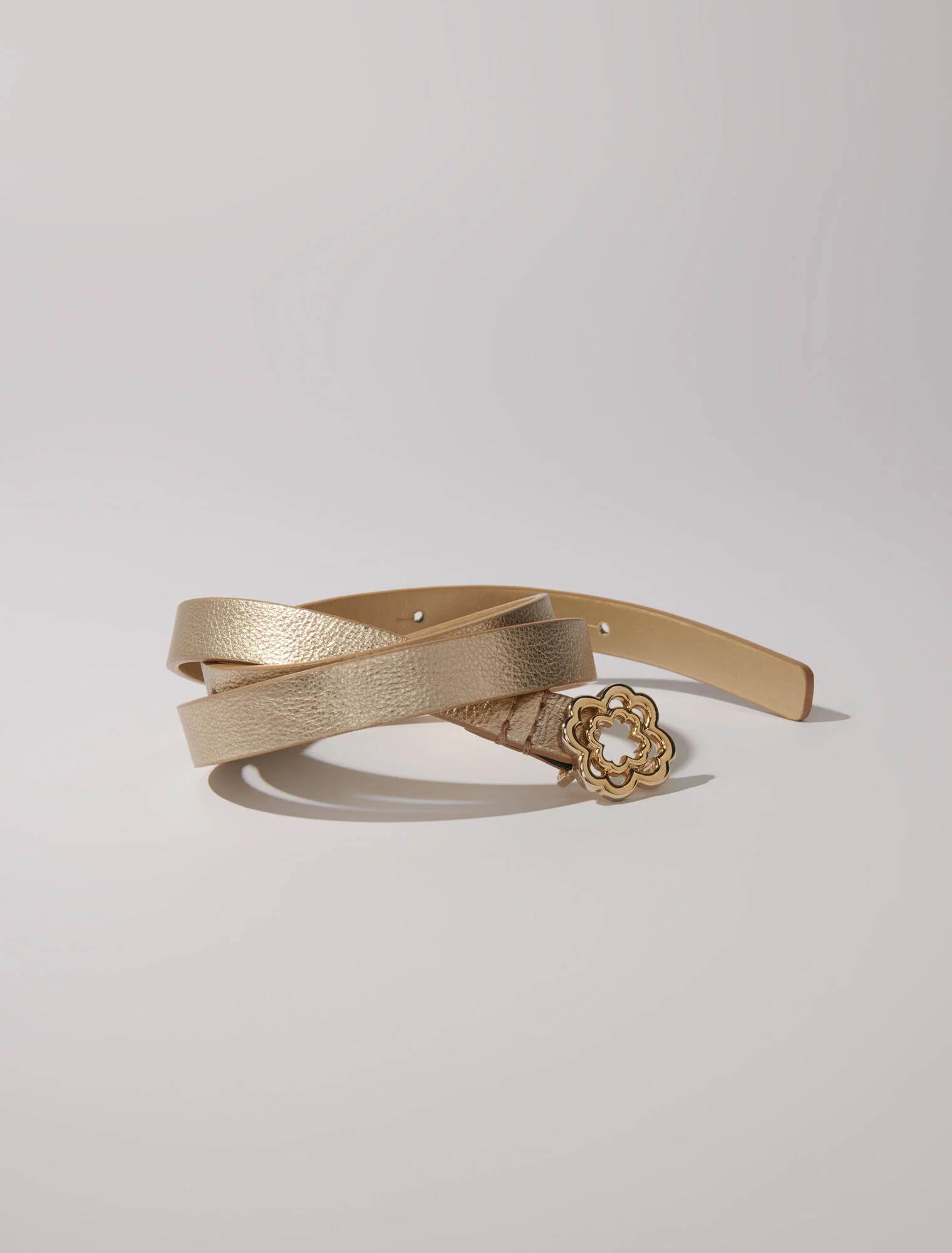 Slim belt with clover buckle Light Gold - Image 3
