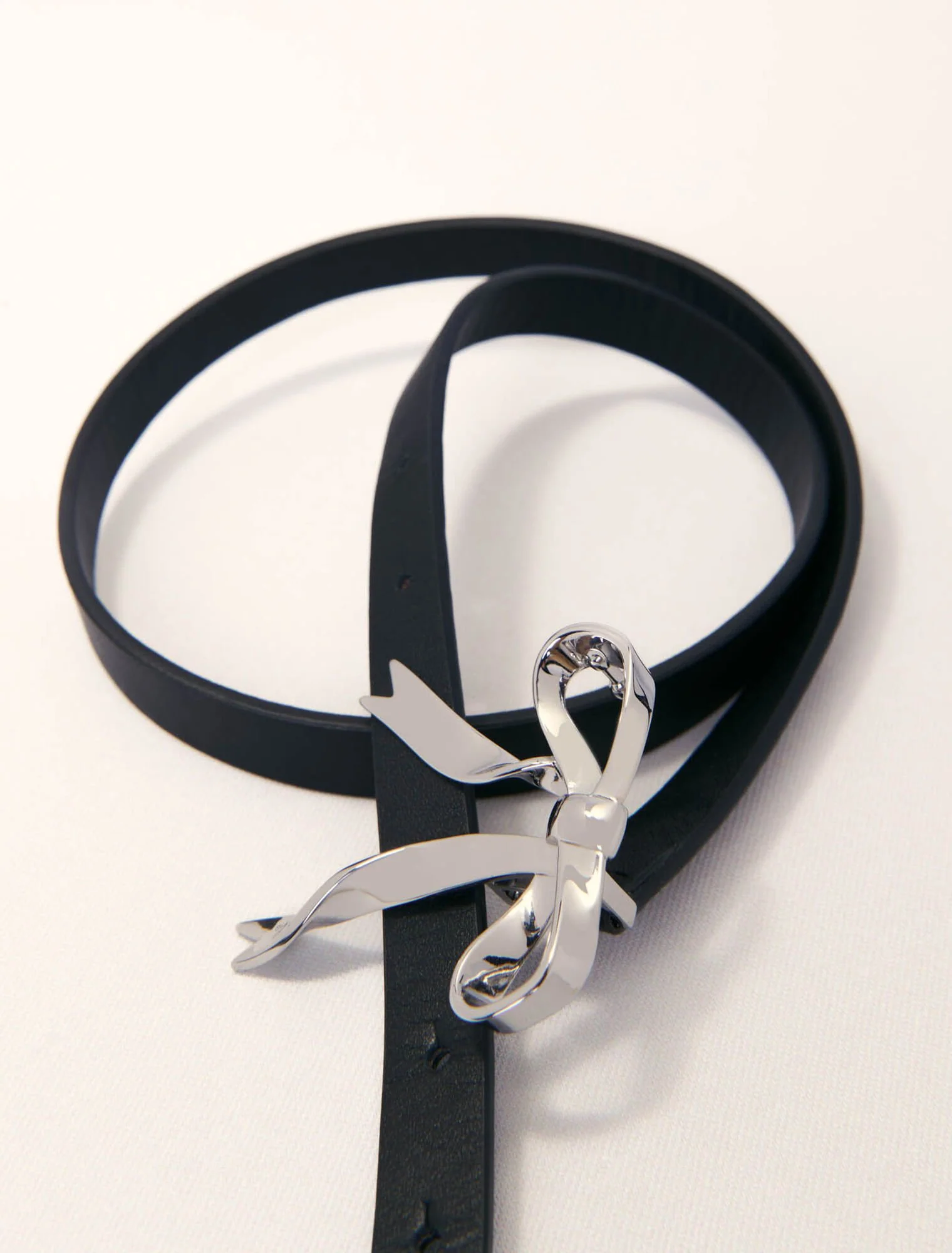 Slim leather bow belt Black - Image 6