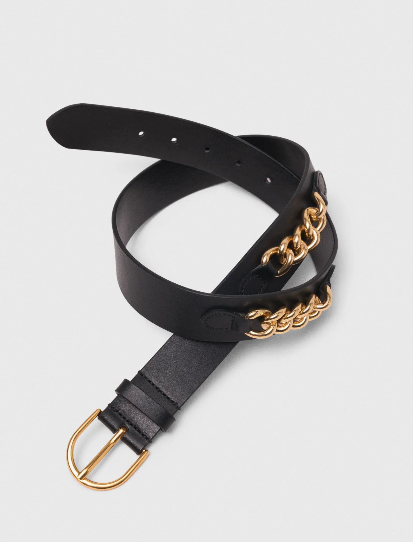 Leather belt with chain details Black - Image 4