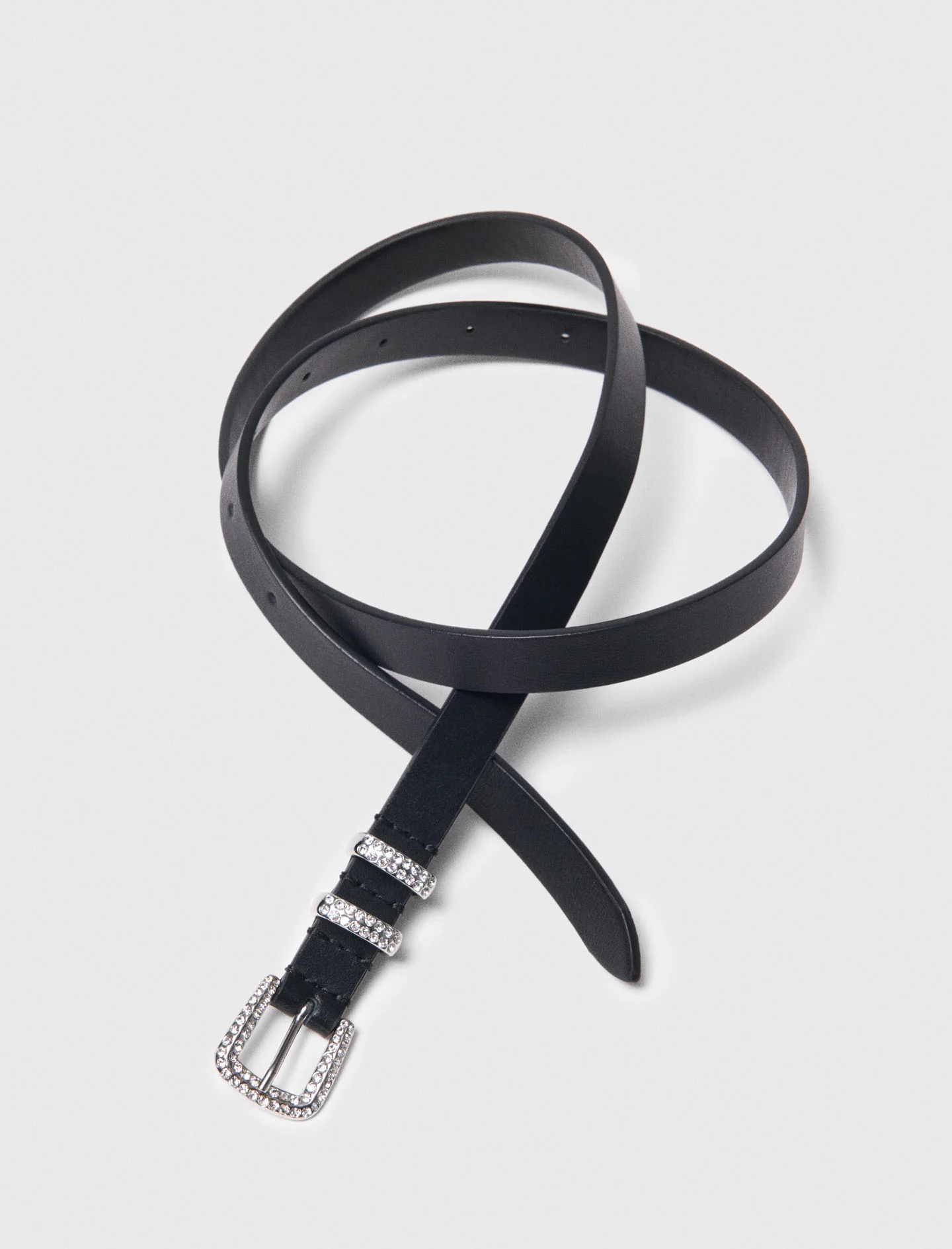 Slim belt with diamanté buckle Black - Image 6