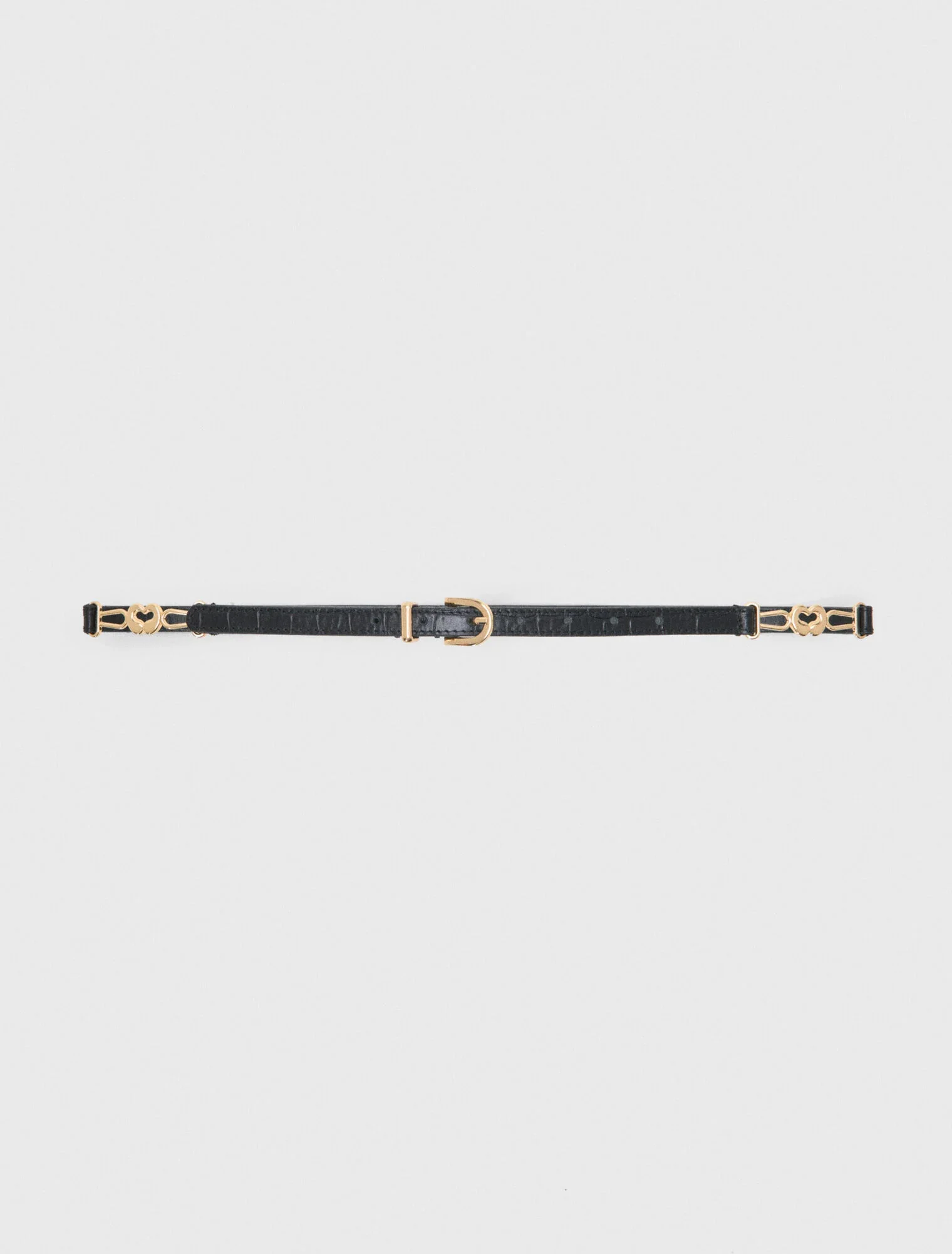 Slim Croc-Effect Leather Belt Black