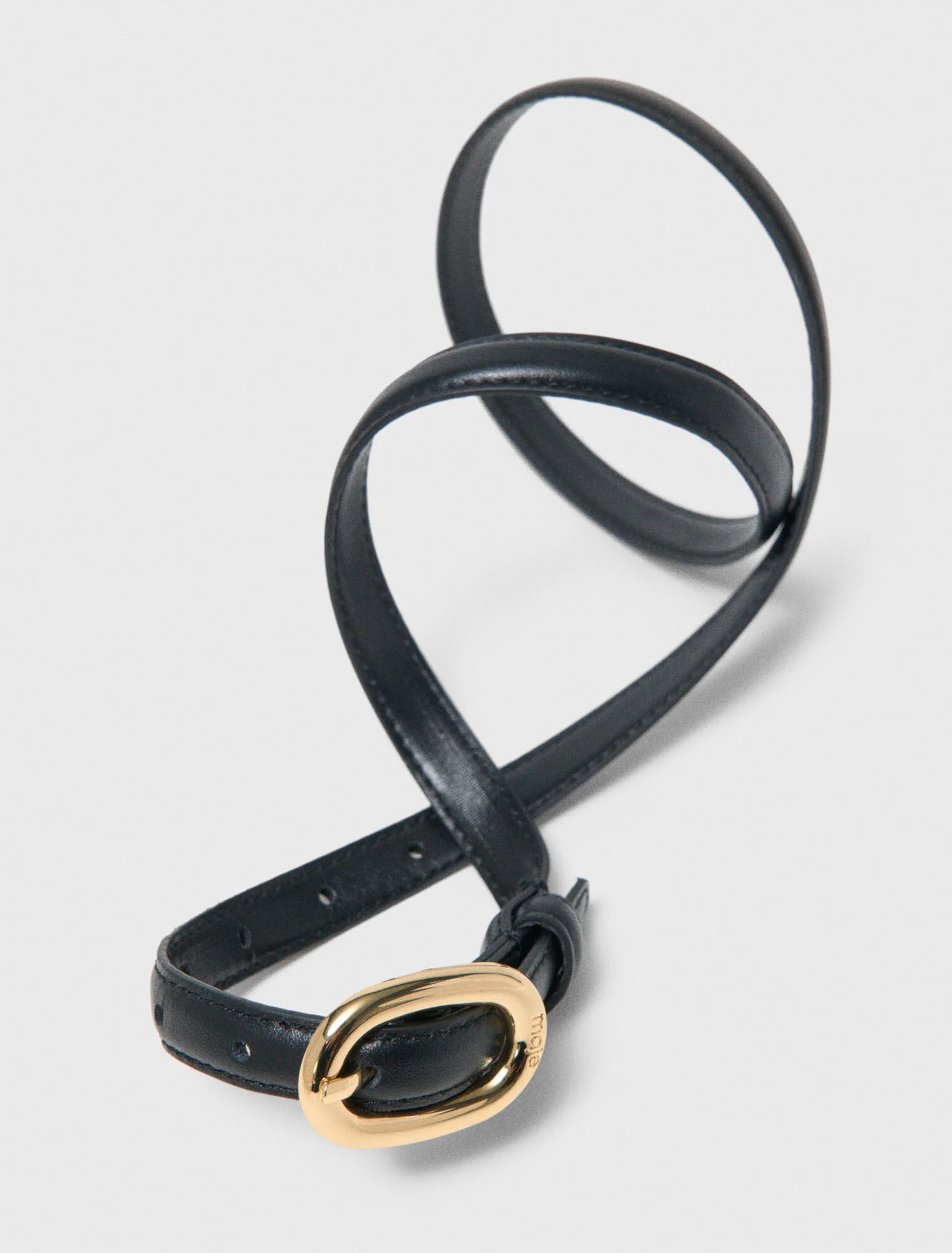 Slim Leather Oval Buckle Belt Black - Image 2
