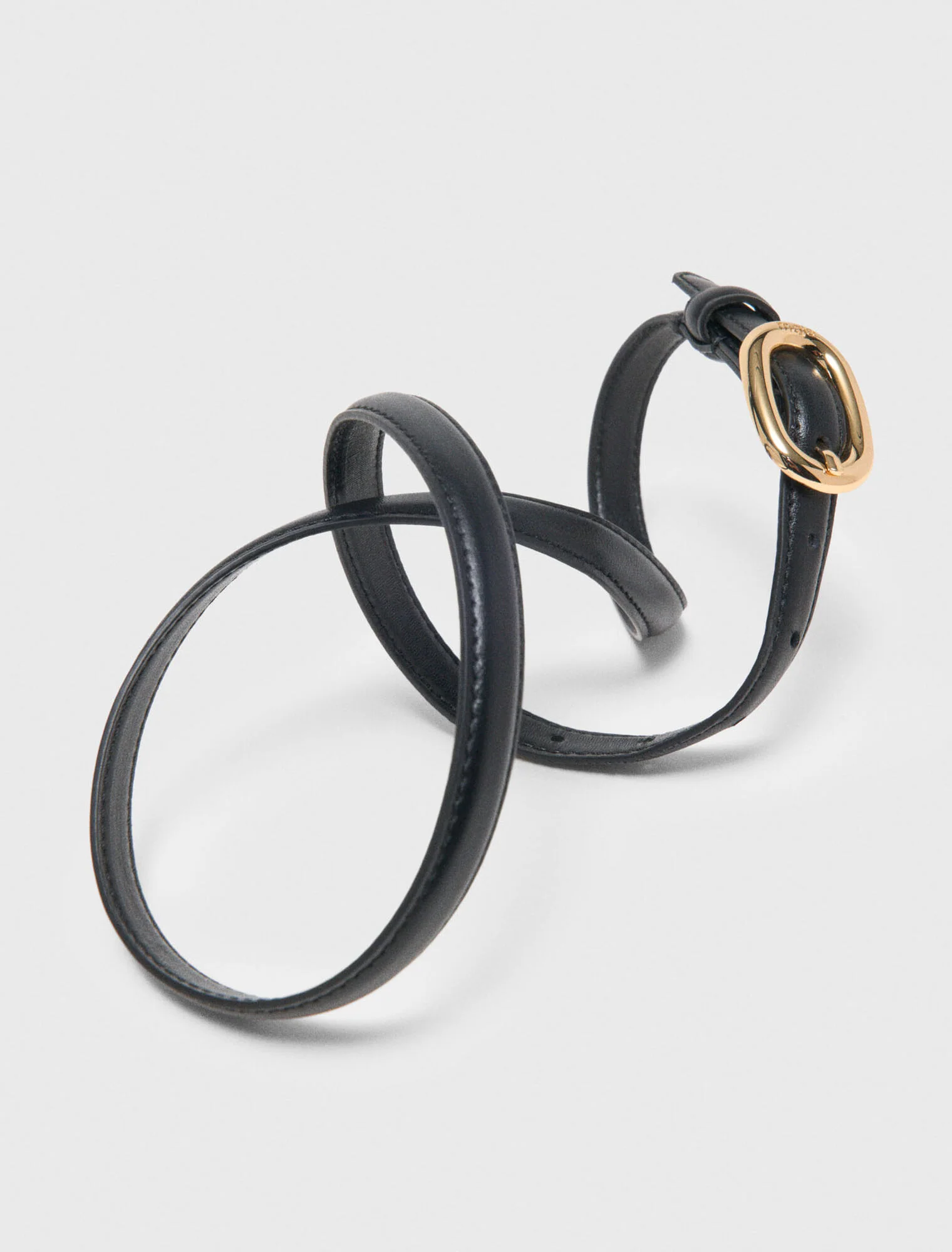 Slim Leather Oval Buckle Belt Black - Image 3