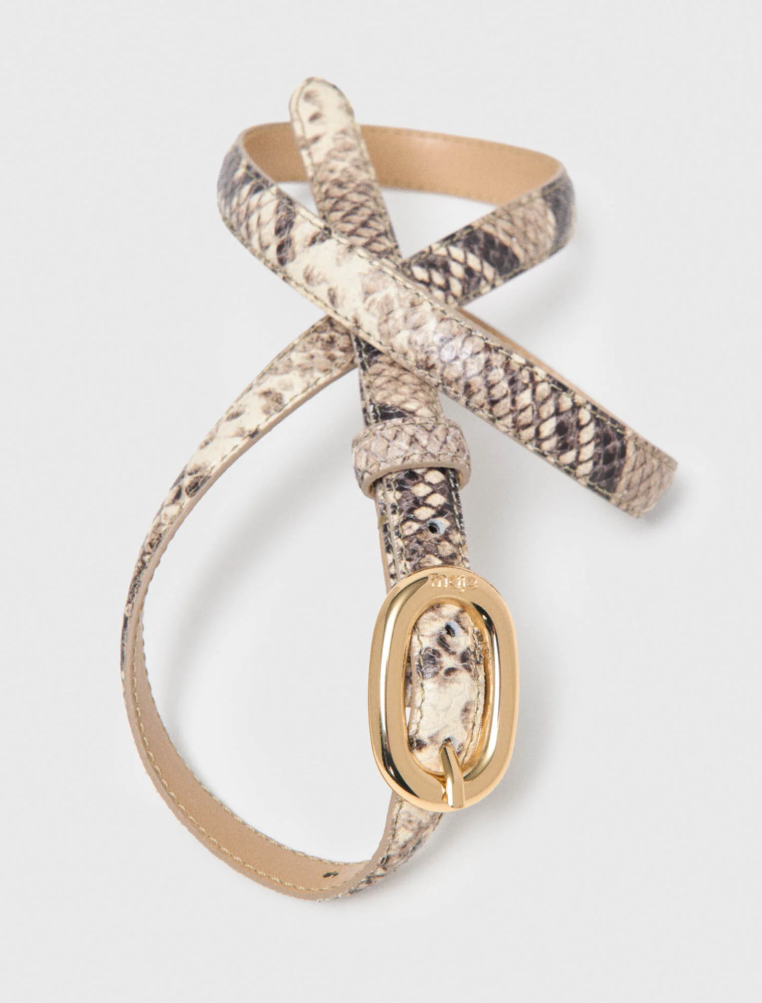 Slim Python-Effect Leather Belt Natural Snake Print - Image 4