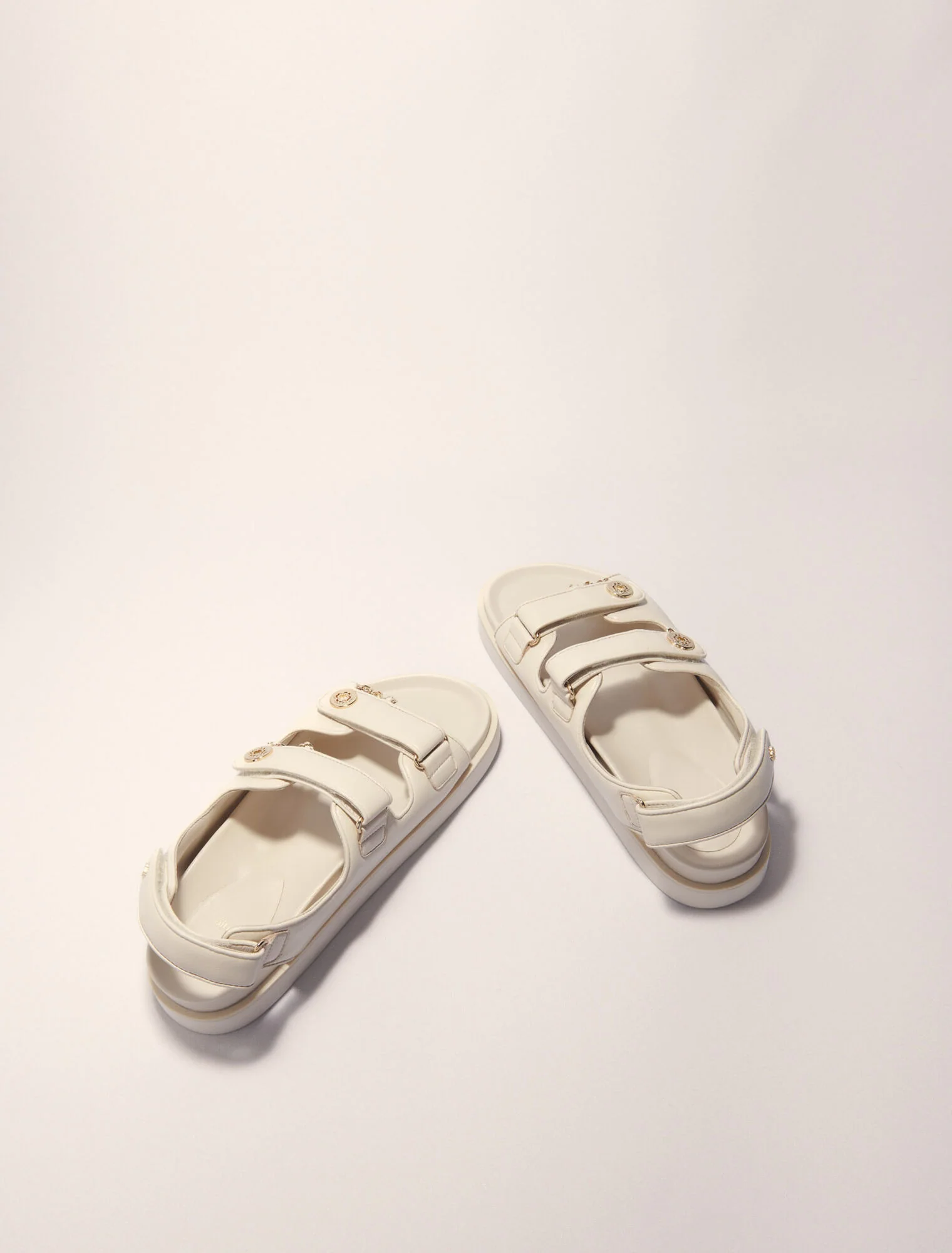Flat leather sandals Ecru - Image 3