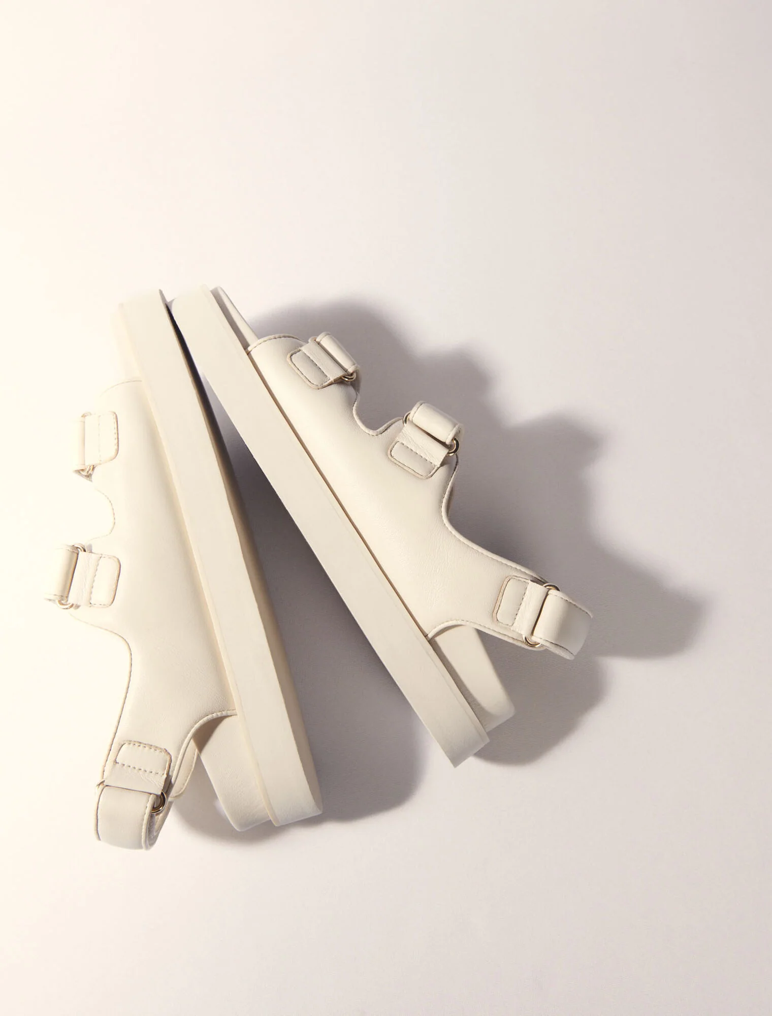 Flat leather sandals Ecru - Image 6