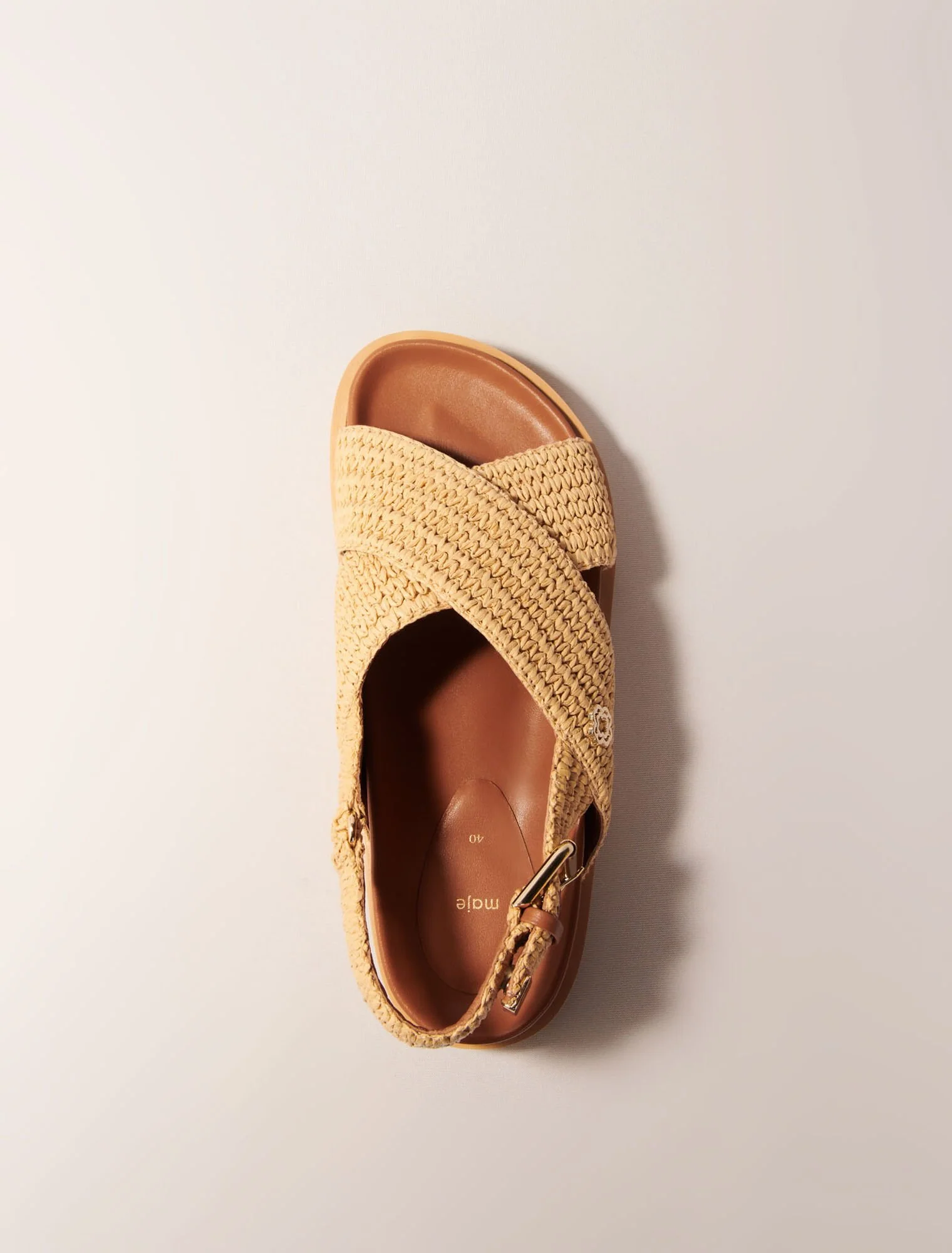 Raffia-effect flat sandals Beige - Image 4