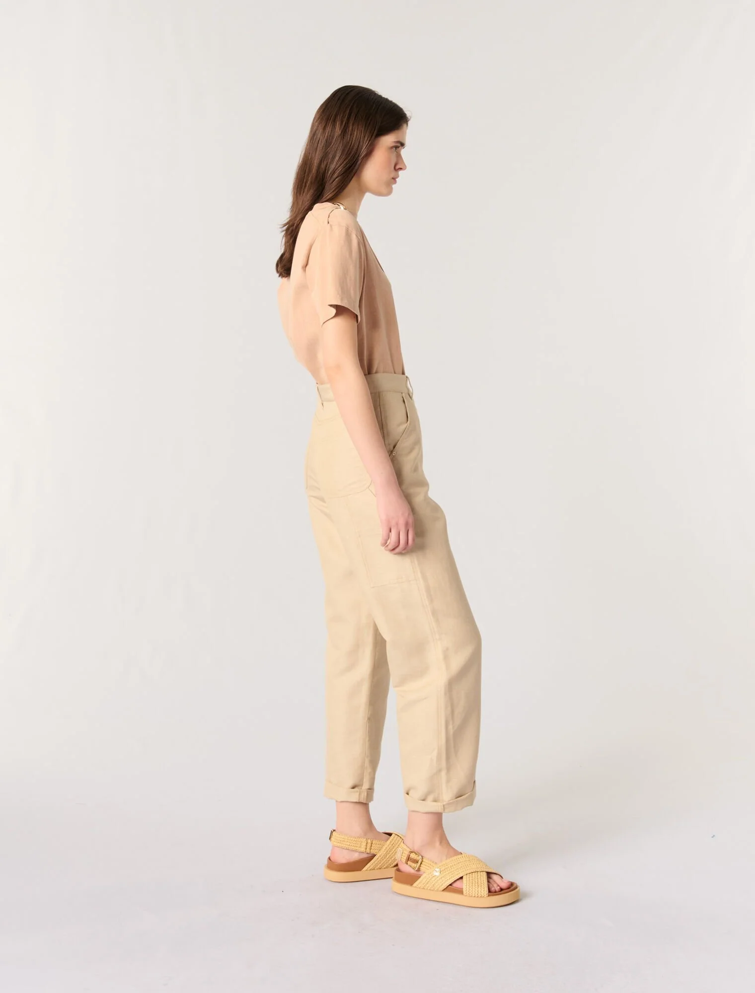 Raffia-effect flat sandals Beige - Image 7