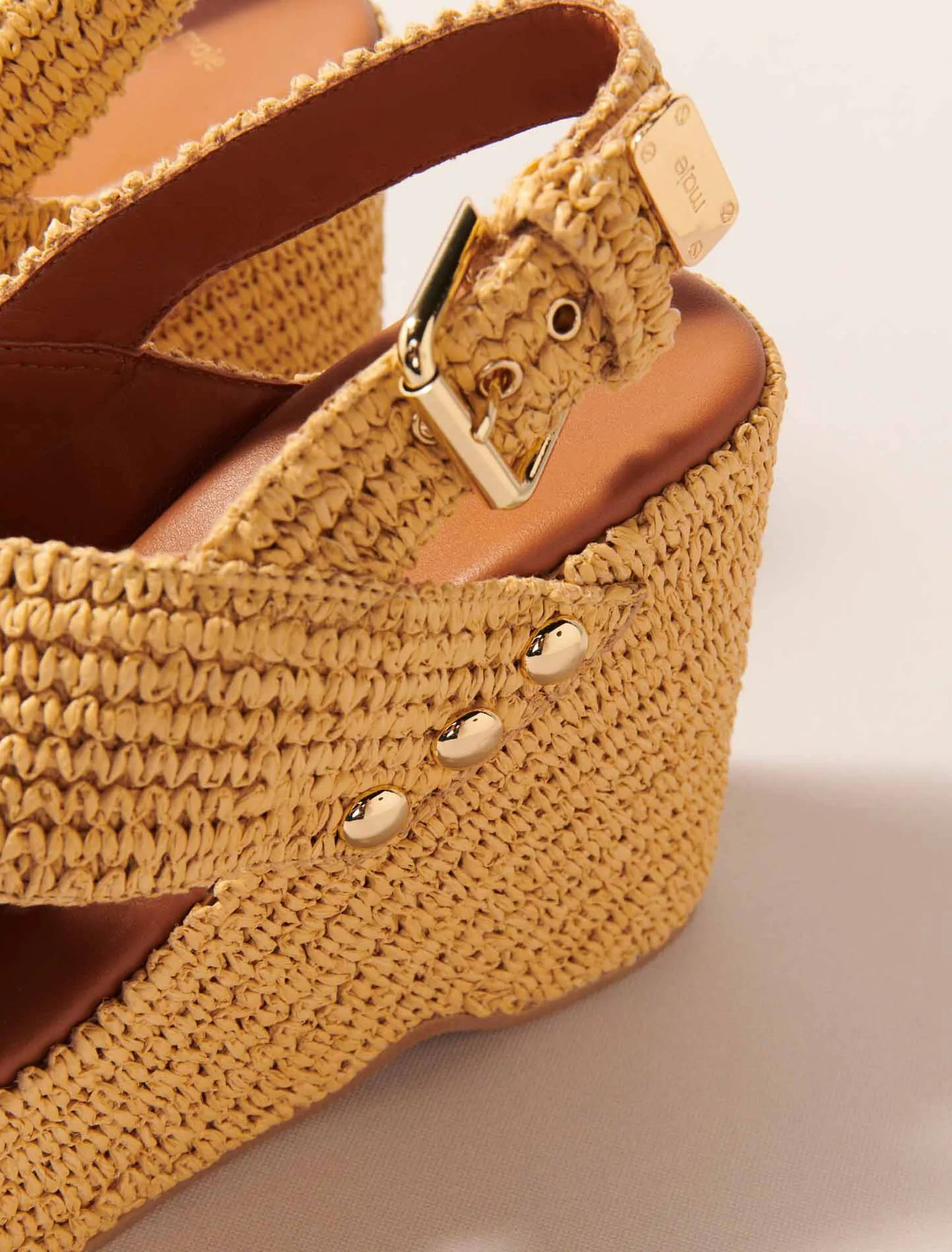 Wedge sandals with raffia effect Beige Light - Image 4