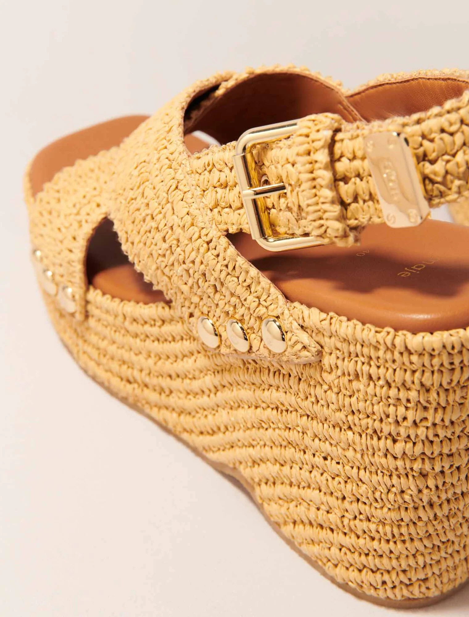 Wedge sandals with raffia effect Beige Light - Image 5