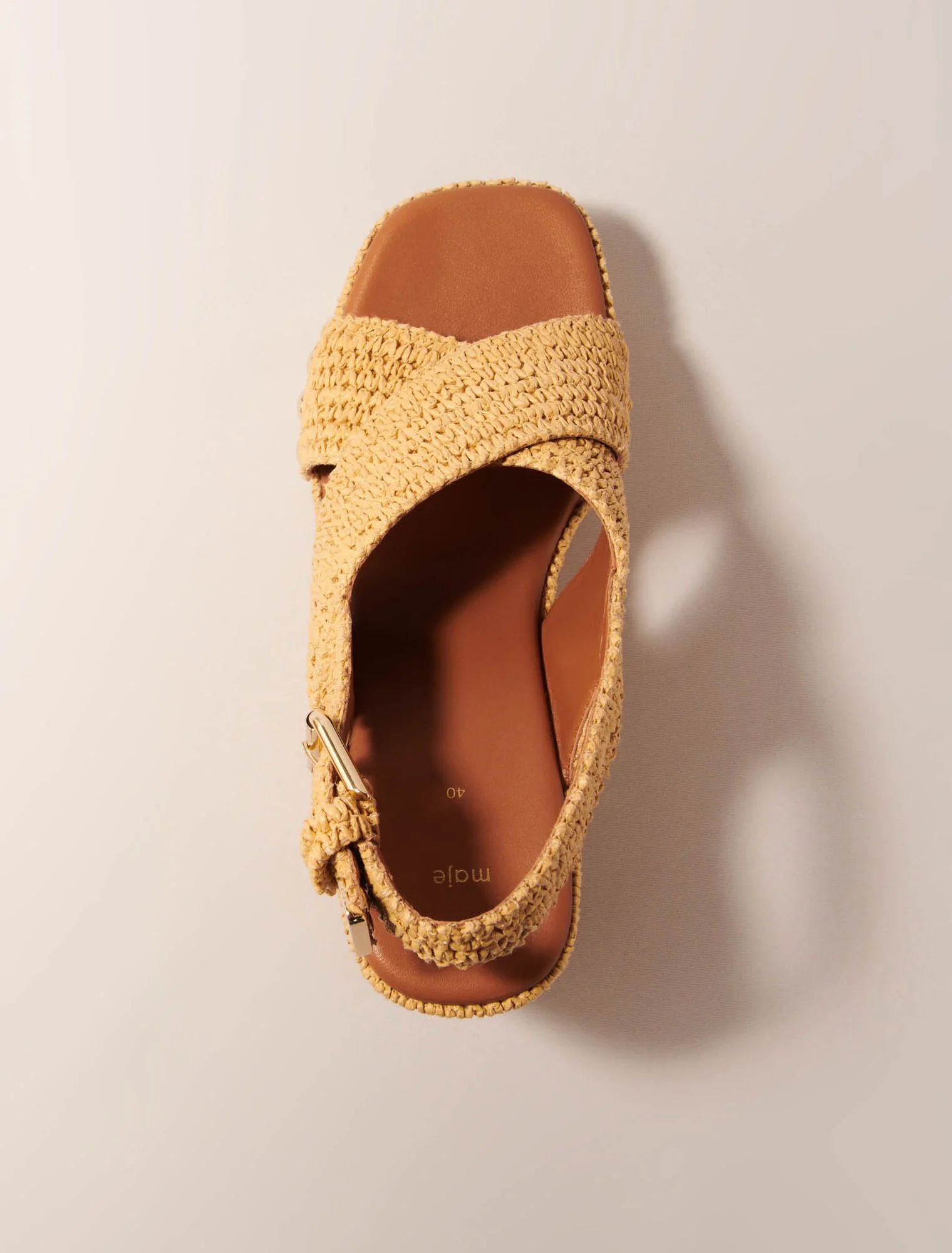 Wedge sandals with raffia effect Beige Light - Image 7