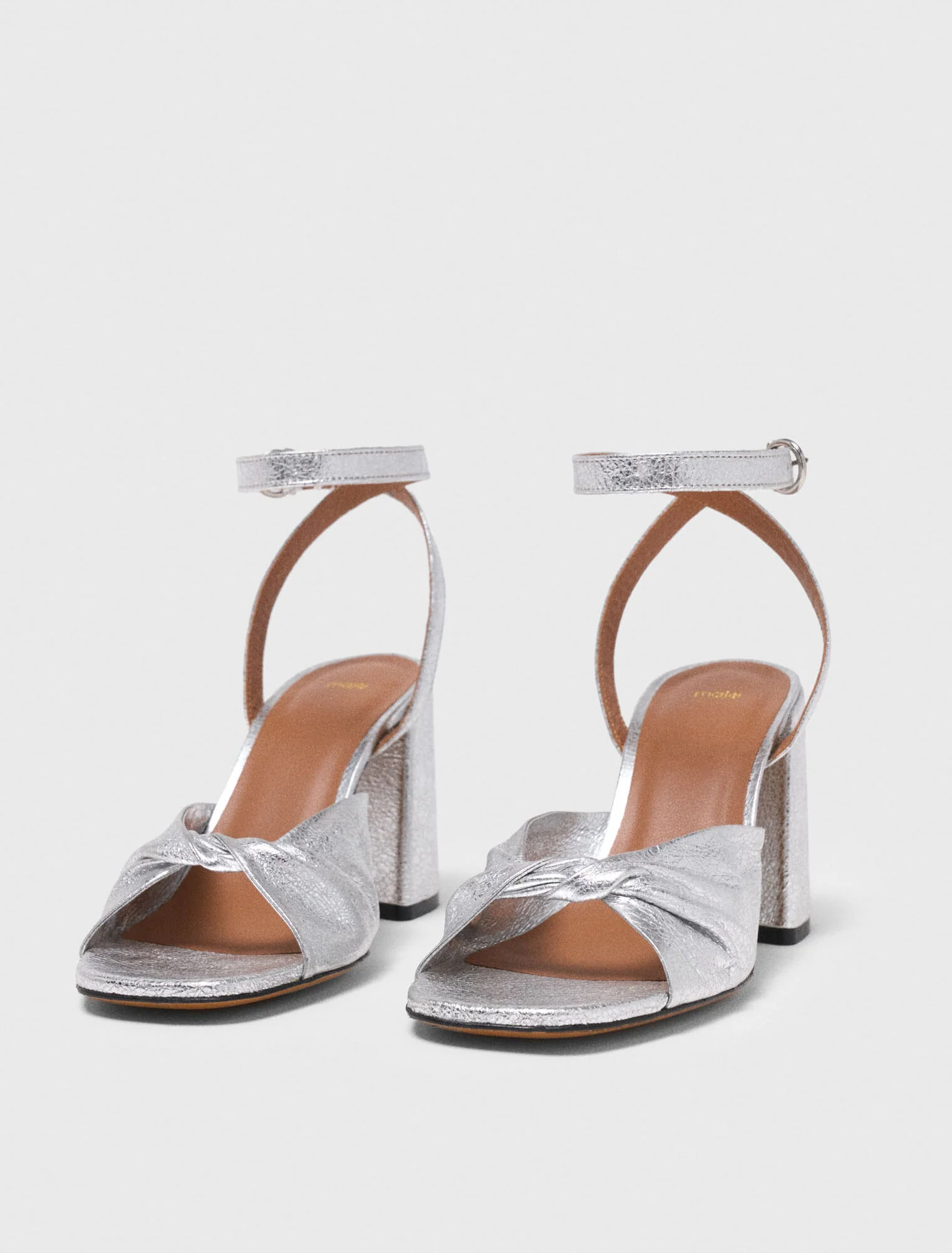 Metallic Leather Sandals With Heels Silvery - Image 2