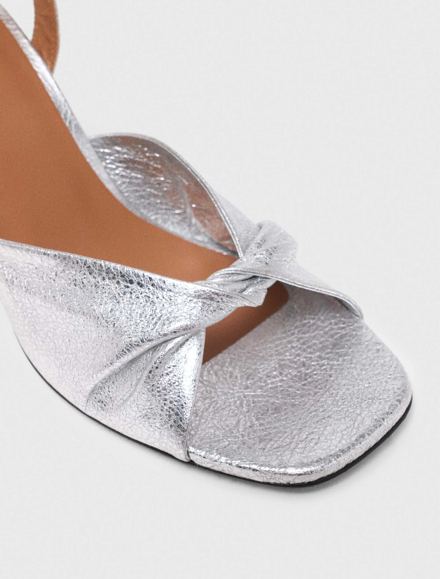 Metallic Leather Sandals With Heels Silvery - Image 3