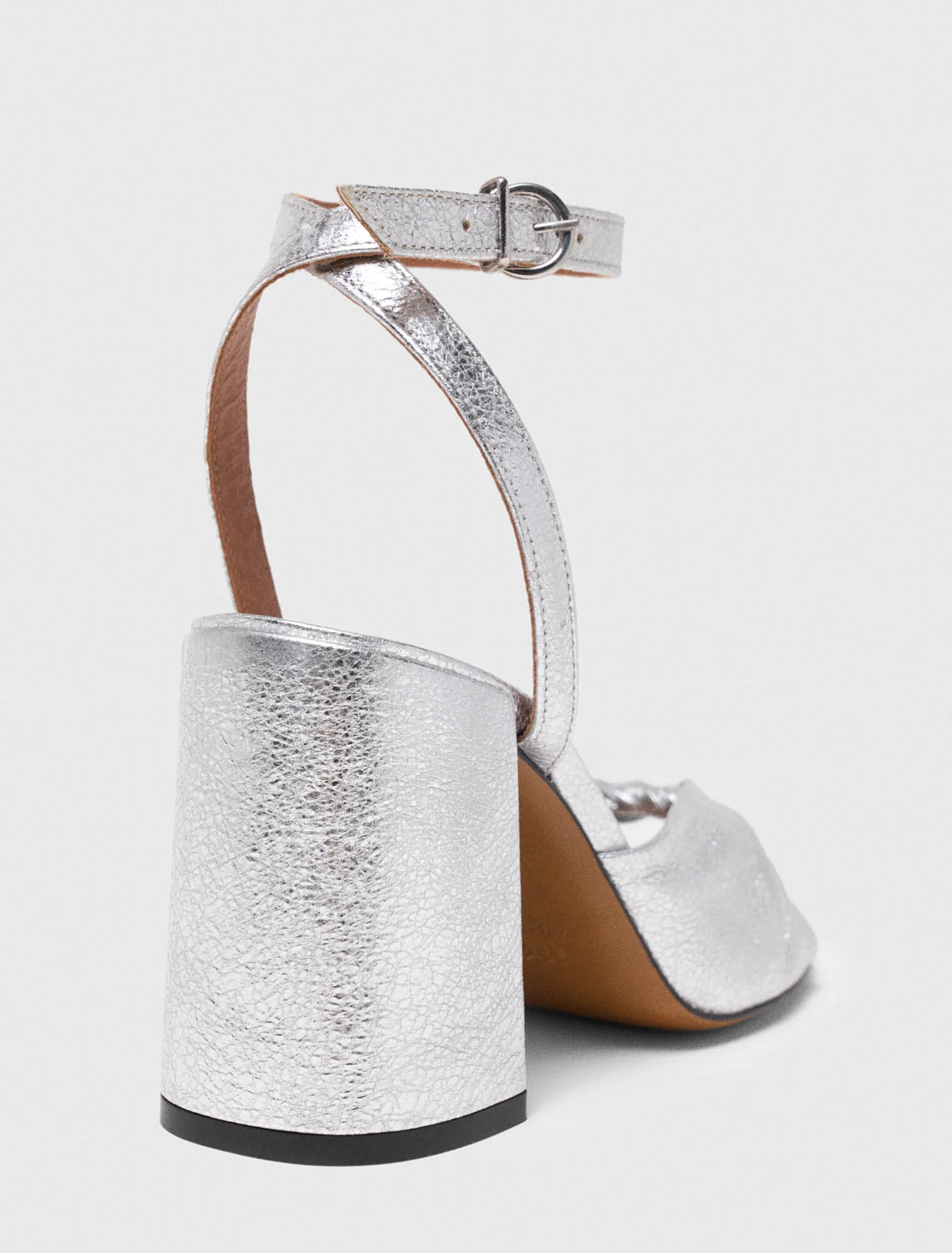 Metallic Leather Sandals With Heels Silvery - Image 4