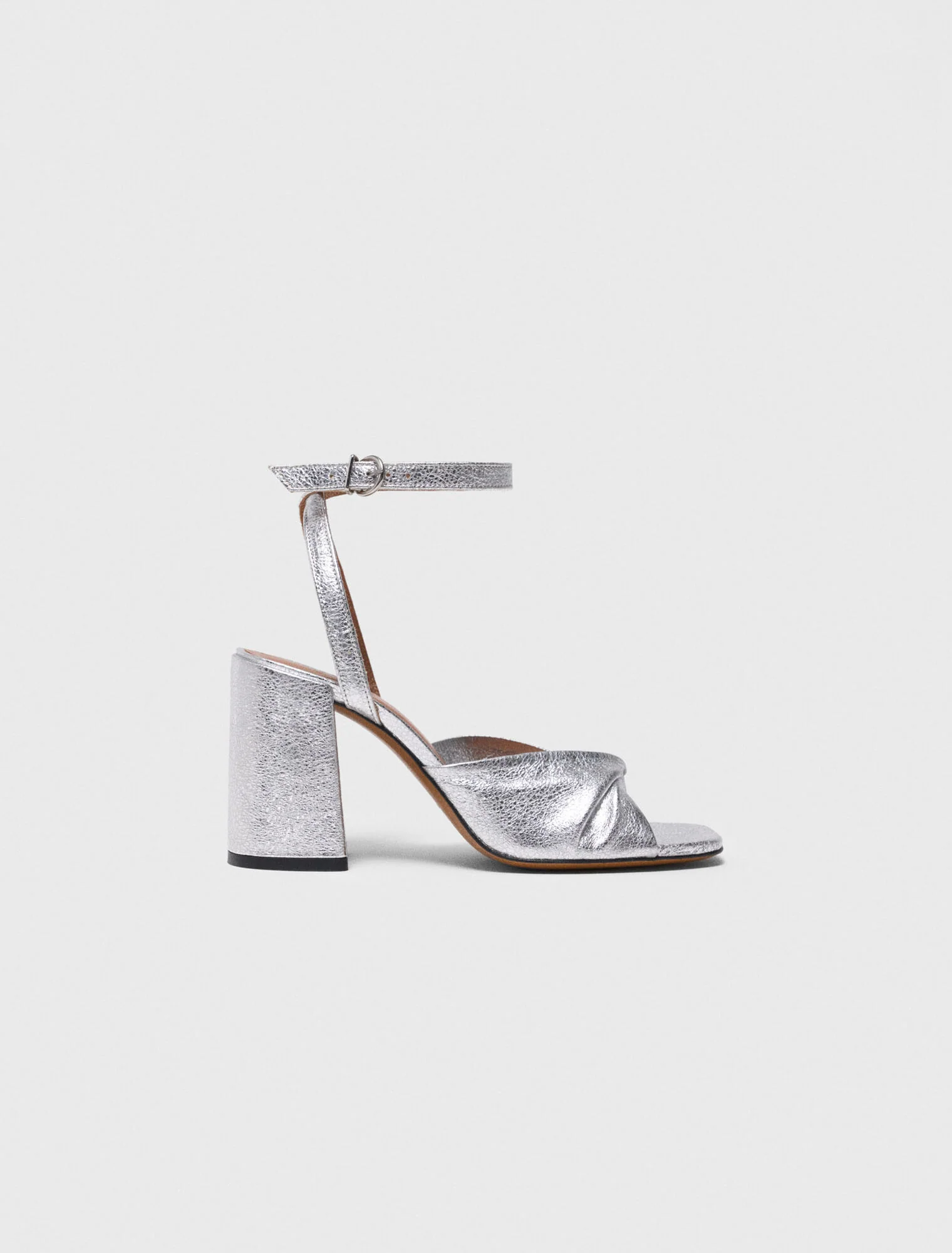 Metallic Leather Sandals With Heels Silvery - Image 5