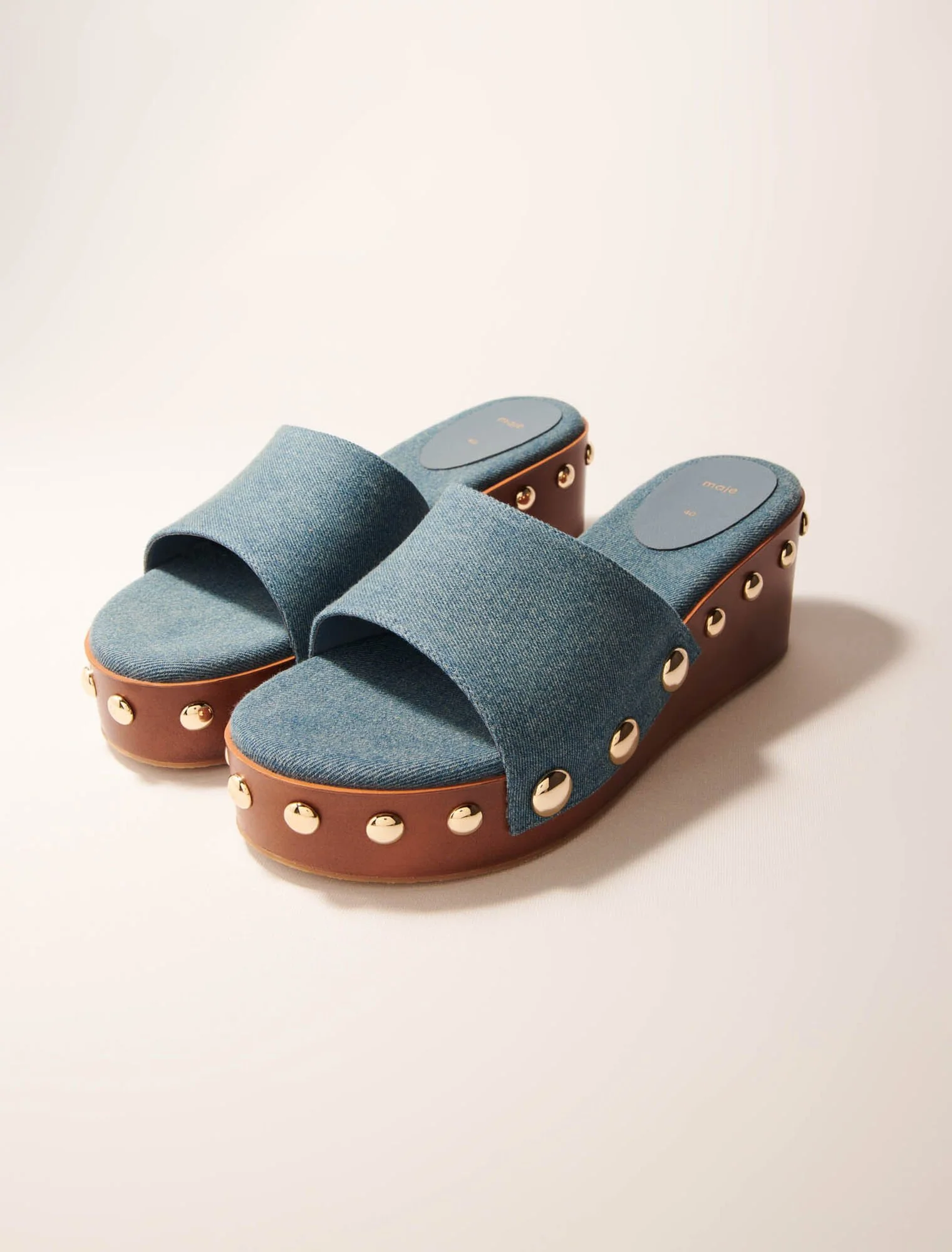Denim studded wedge mules Blue Jean - Image 3