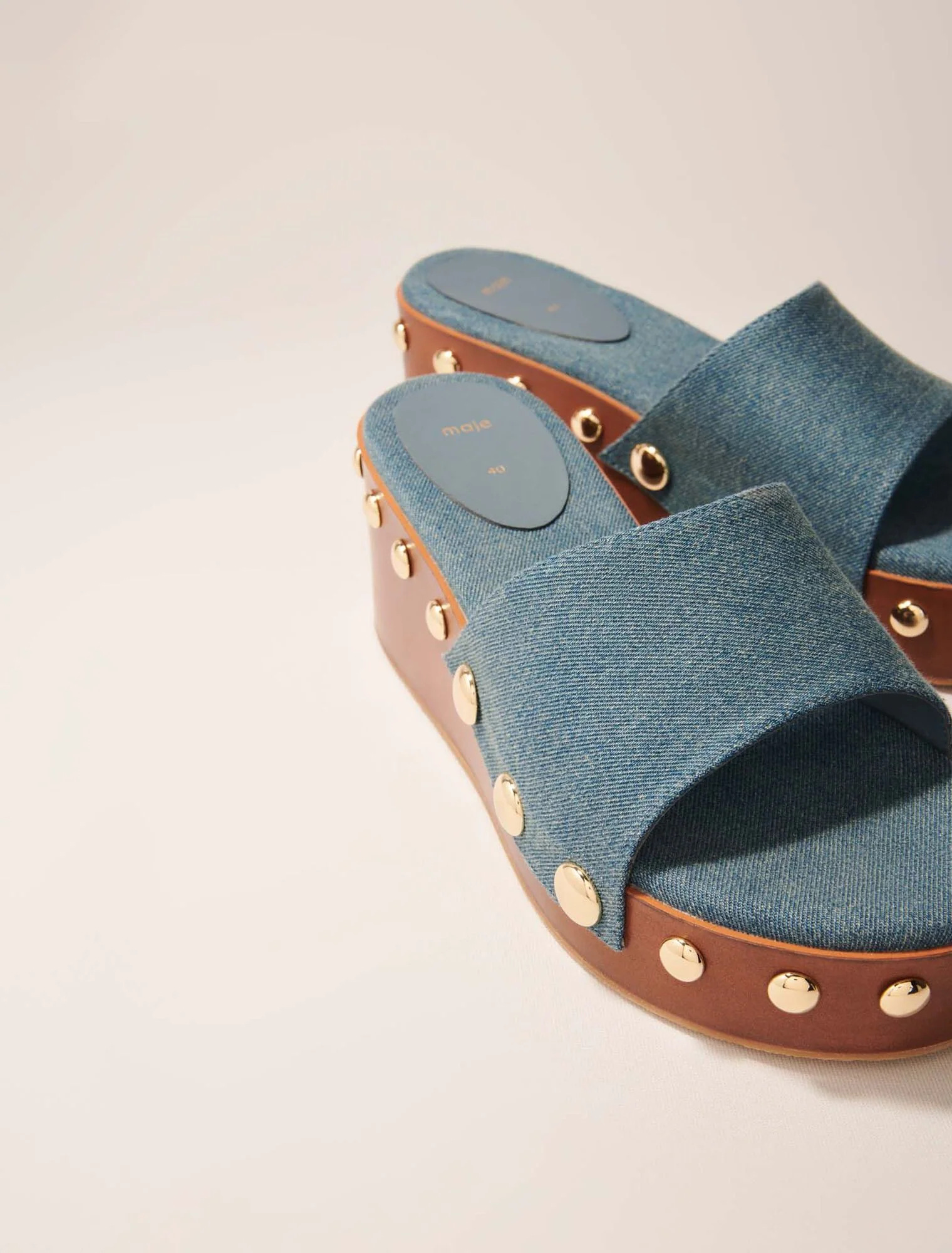 Denim studded wedge mules Blue Jean - Image 4