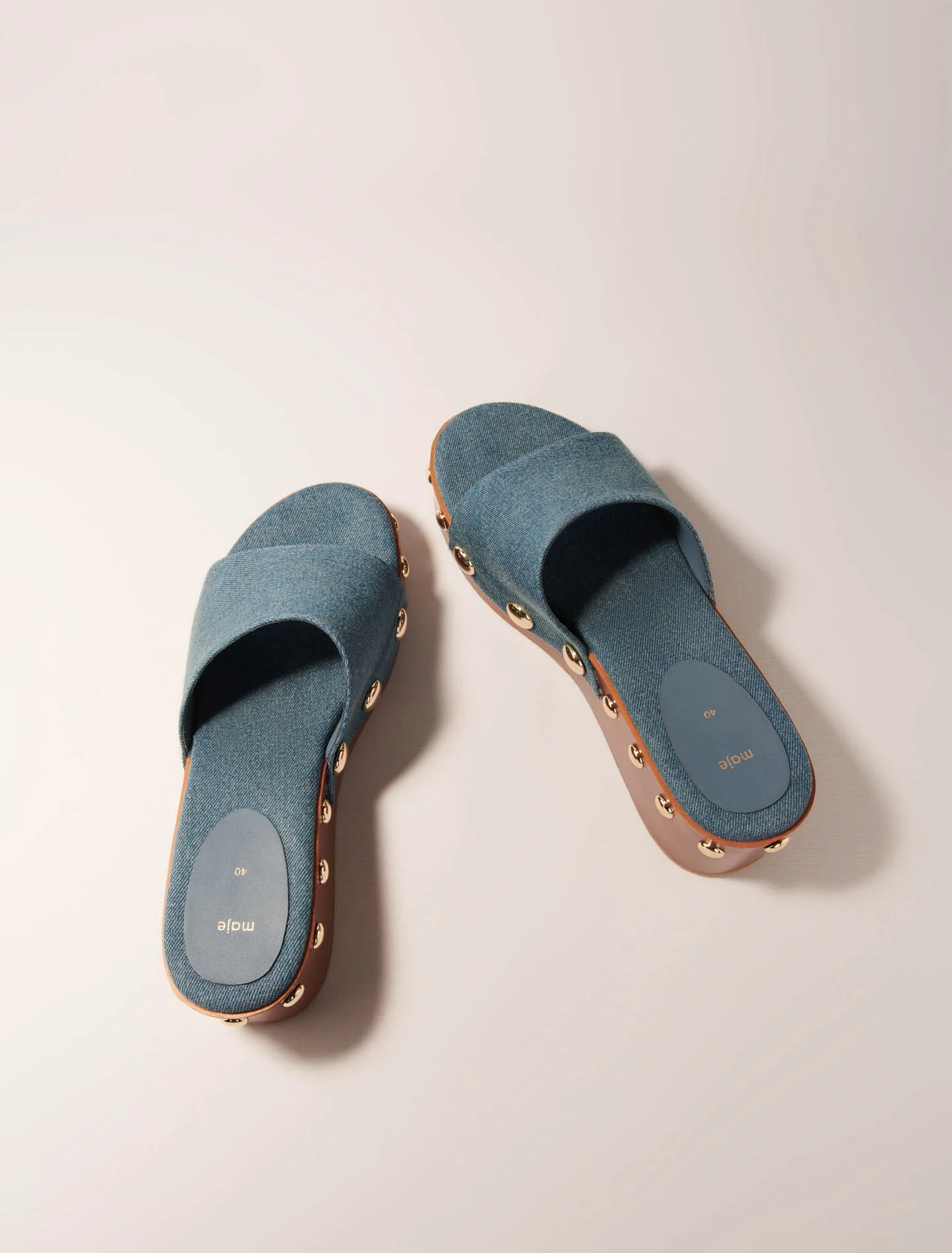 Denim studded wedge mules Blue Jean - Image 5
