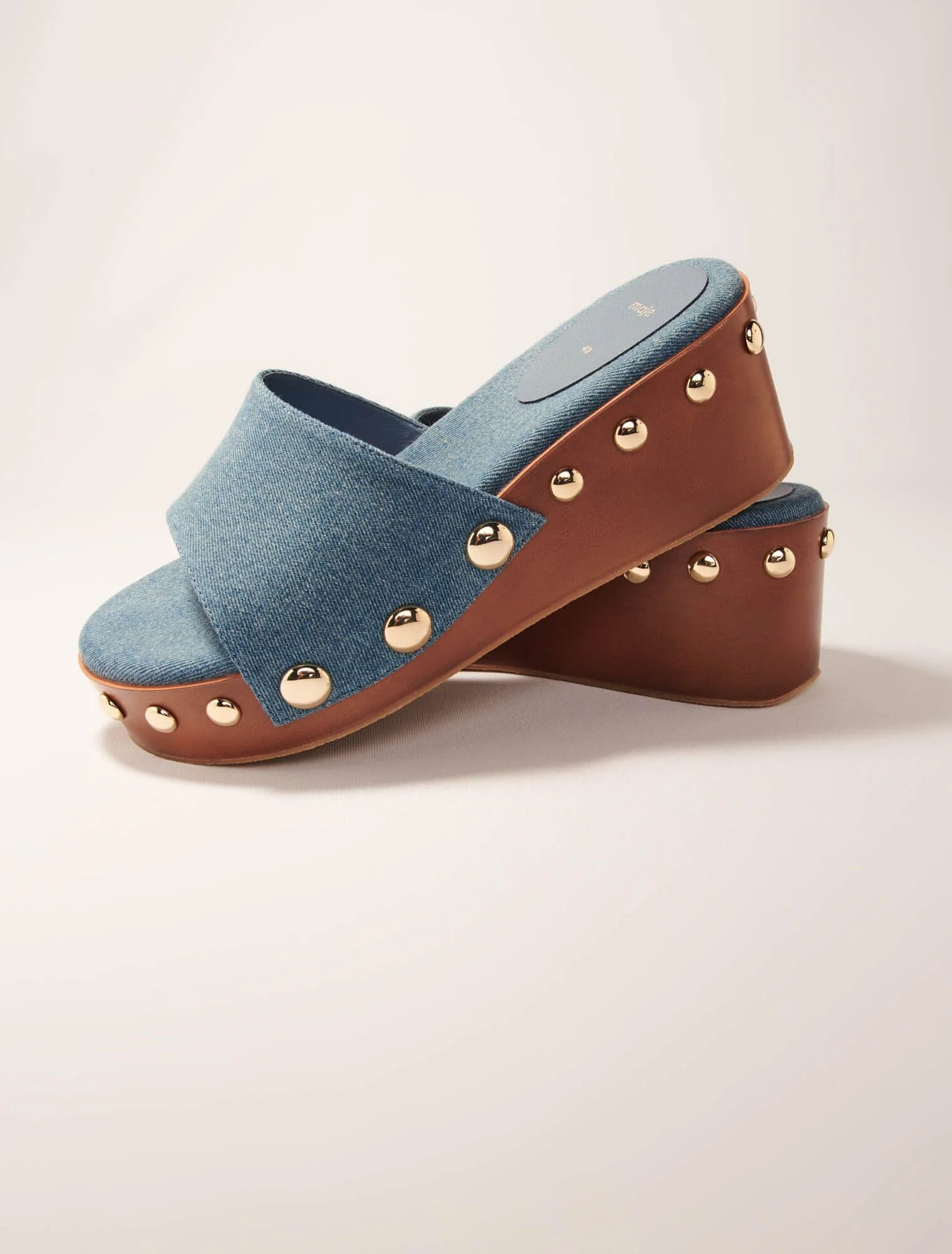 Denim studded wedge mules Blue Jean - Image 6
