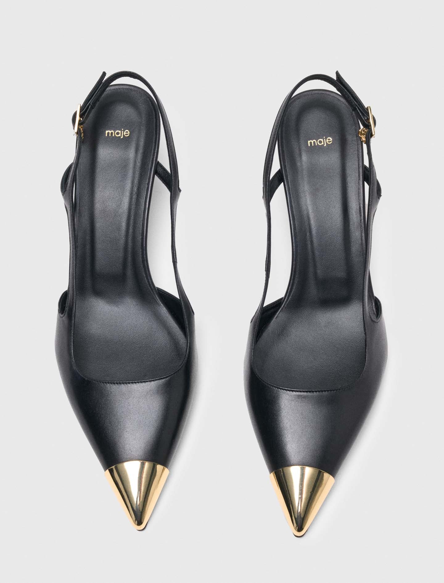 Smooth leather slingback pumps Black - Image 3