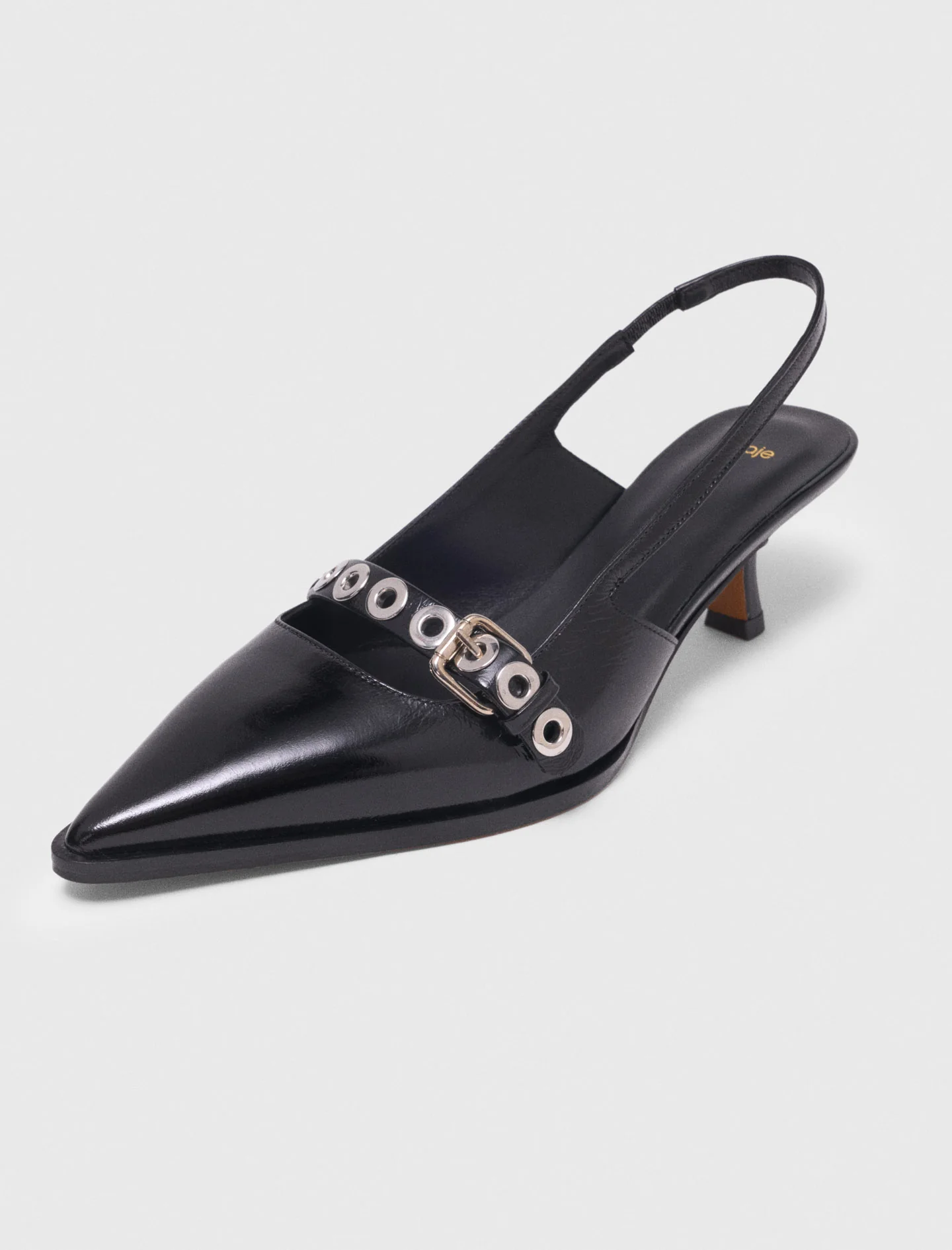 Leather Pumps With Eyelet Strap Black - Image 3