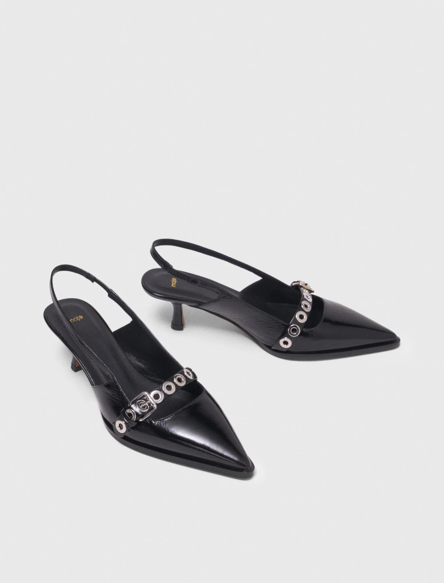 Leather Pumps With Eyelet Strap Black - Image 4