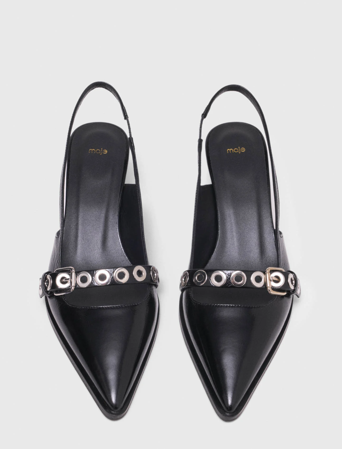 Leather Pumps With Eyelet Strap Black - Image 6