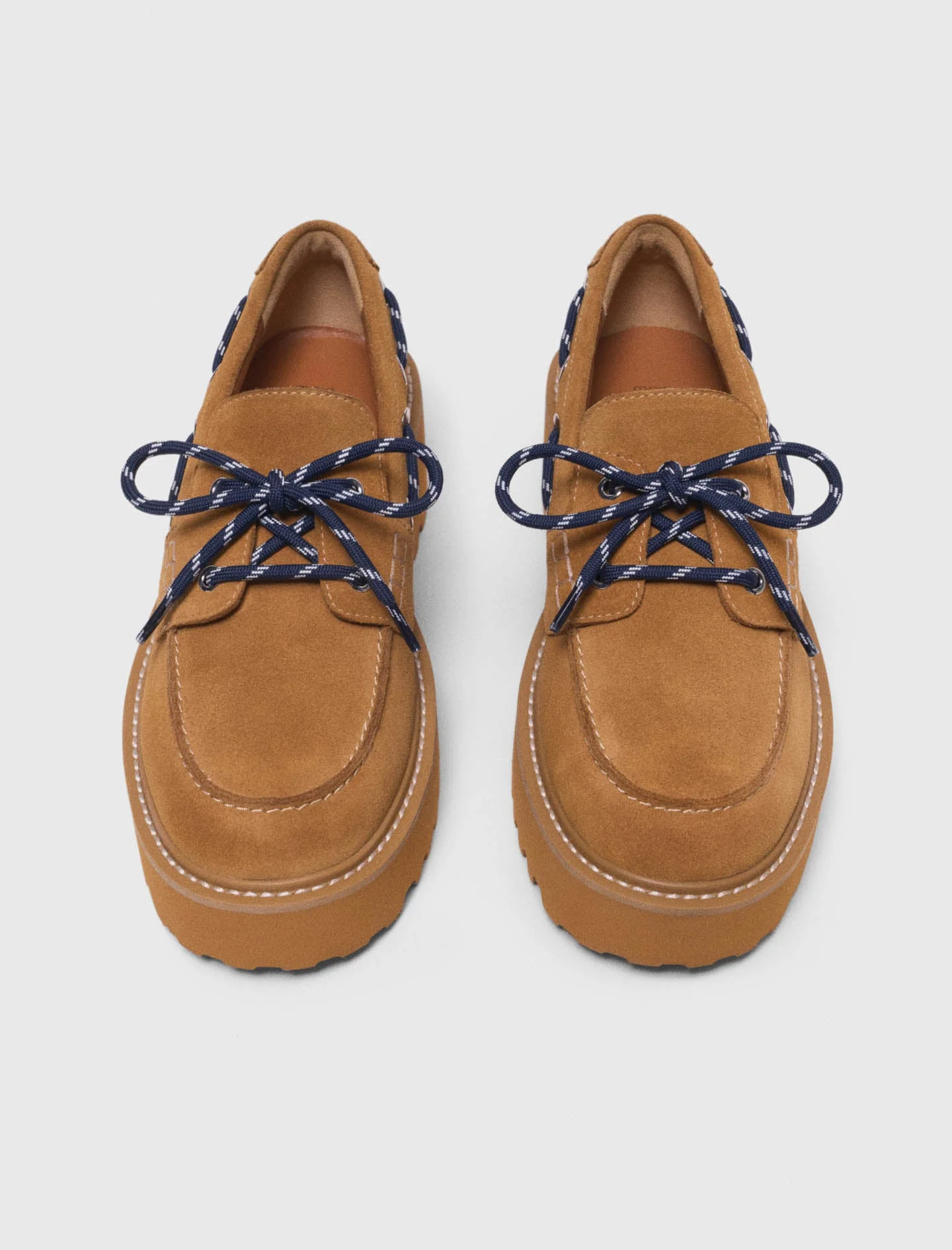 Suede Platform Boat Shoes Caramel - Image 3