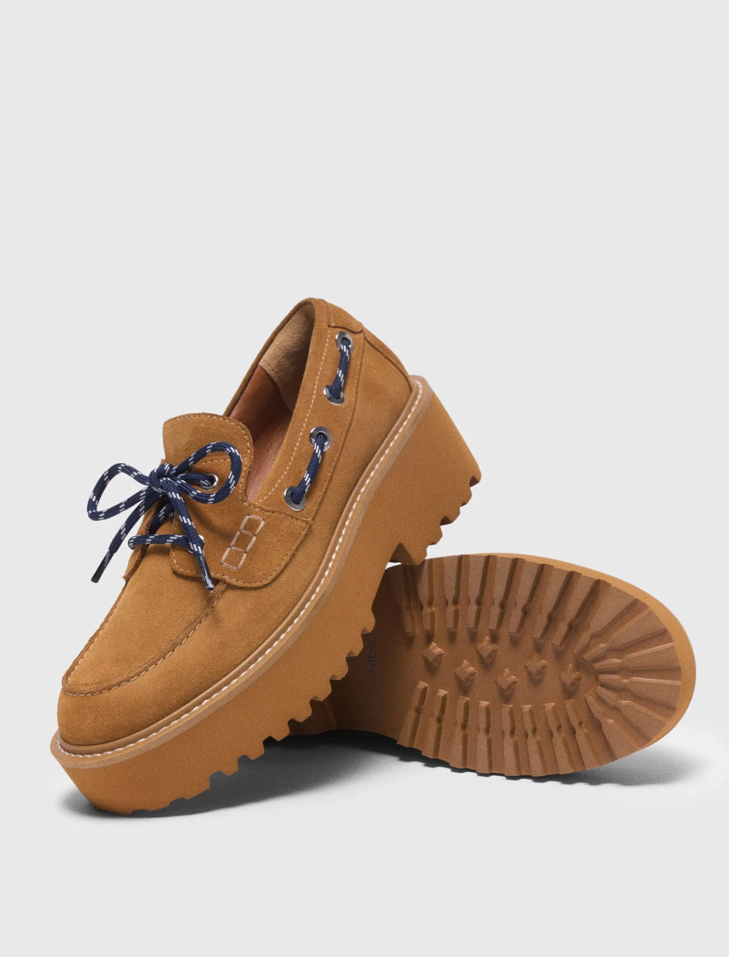 Suede Platform Boat Shoes Caramel - Image 4
