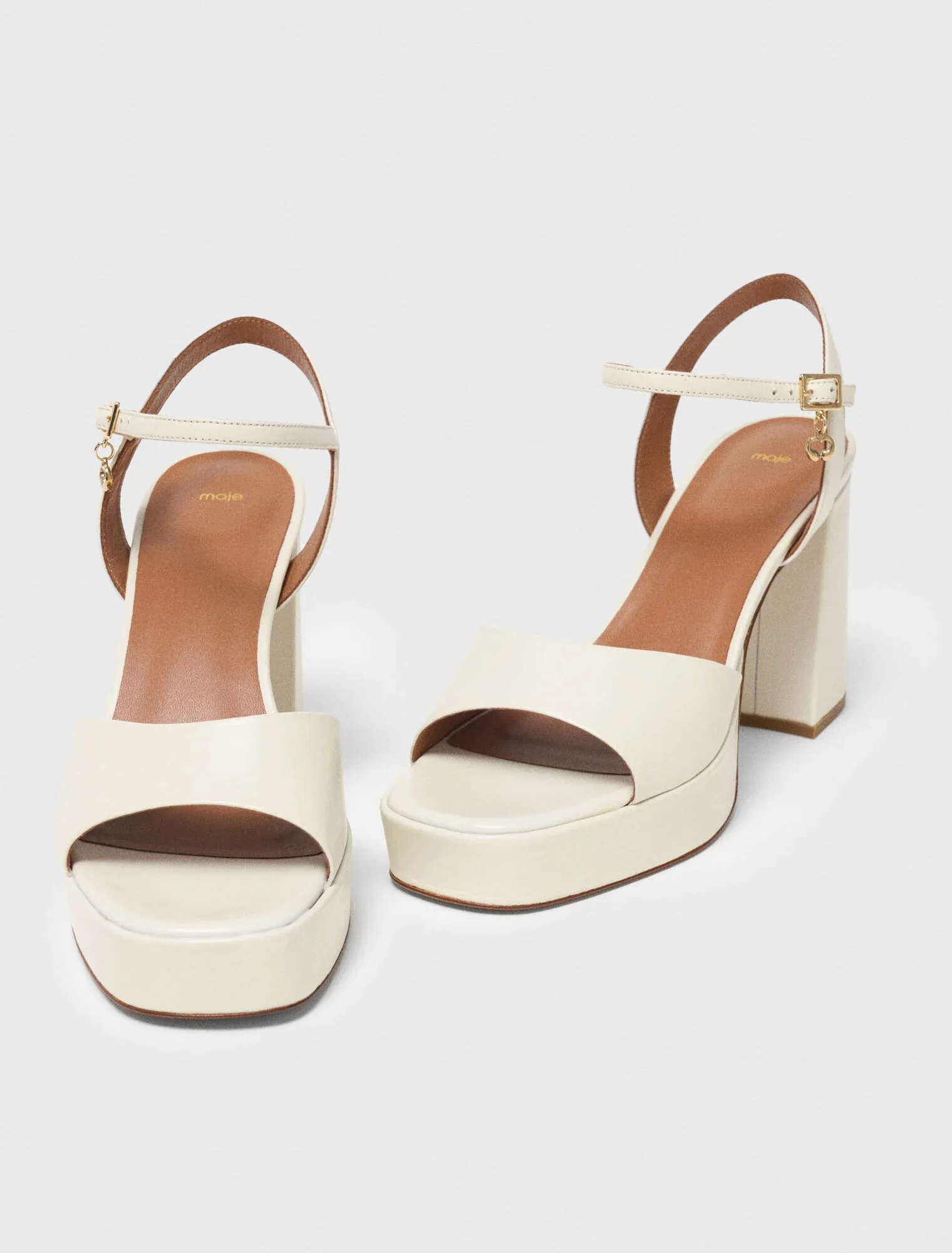 Leather Platform Sandals Ecru - Image 2