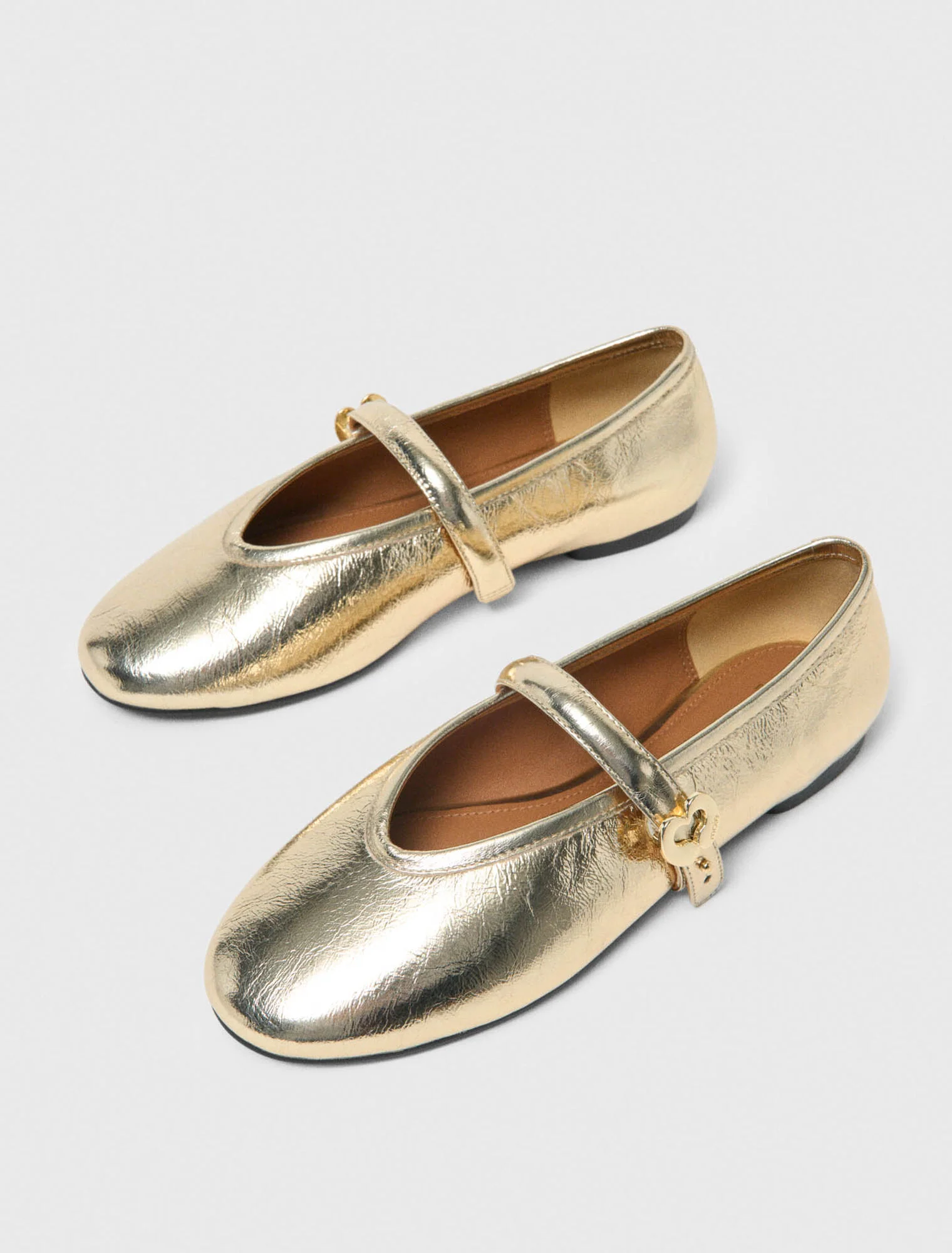 Metallic Leather Ballet Flats Light Gold - Image 3