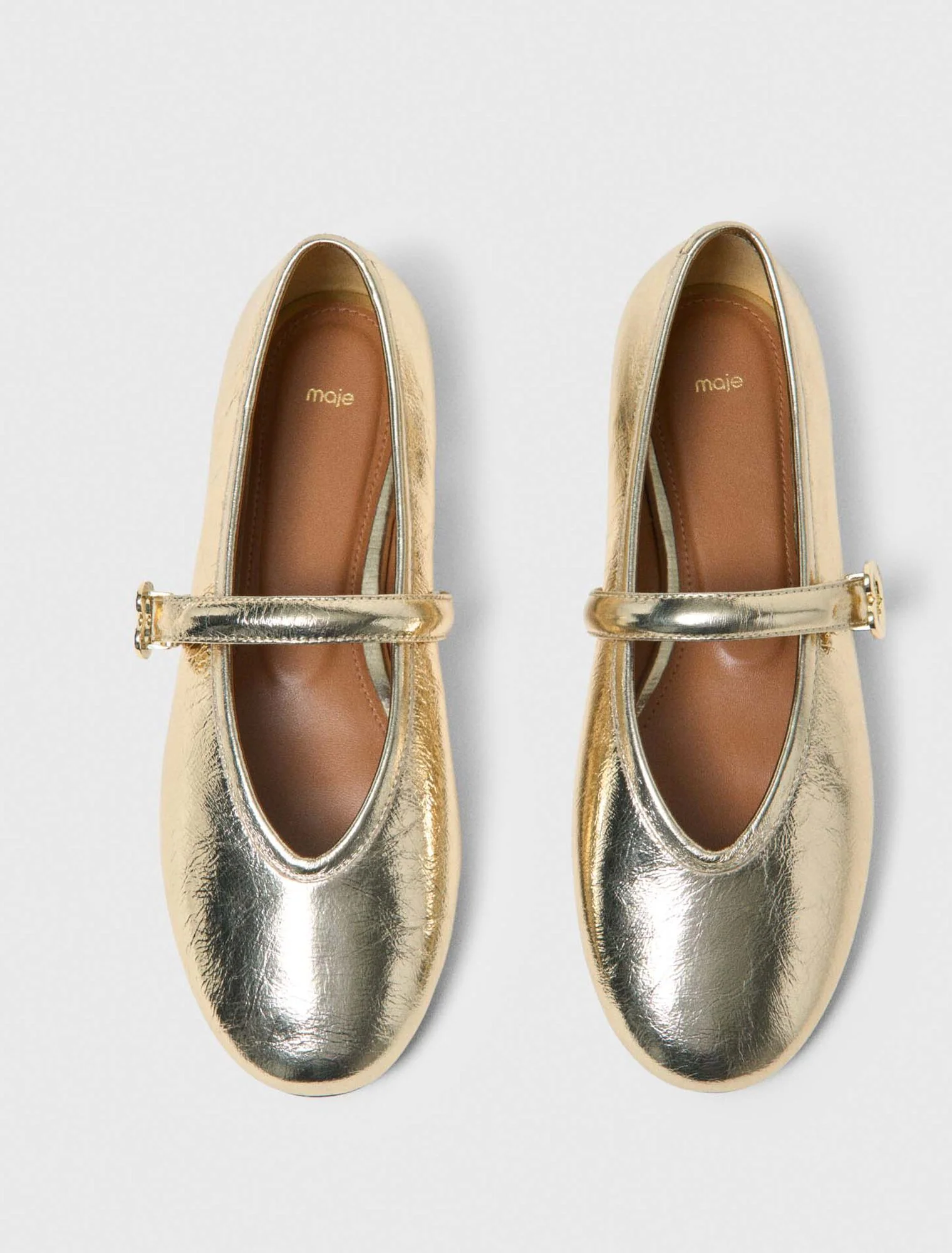 Metallic Leather Ballet Flats Light Gold - Image 5