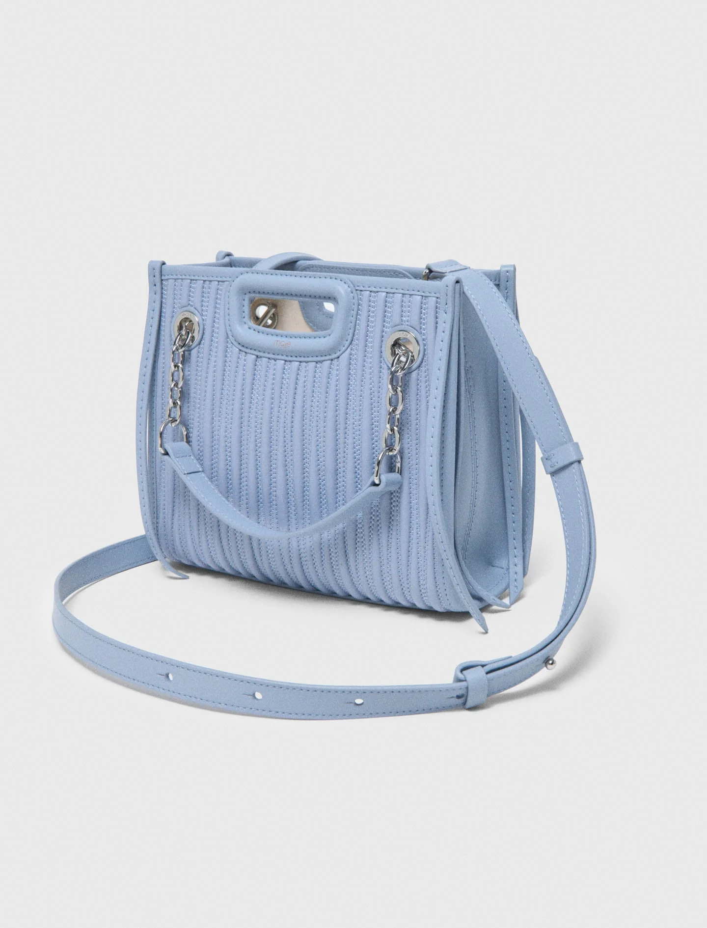 Mini Quilted Leather Tote Bag Blue Sky - Image 4