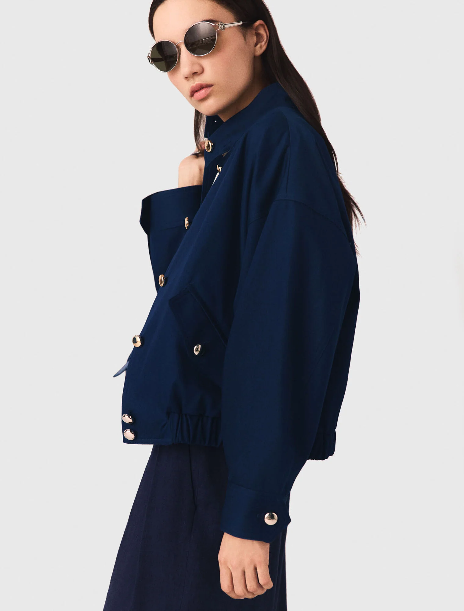 Cotton Bomber Jacket Navy - Image 2