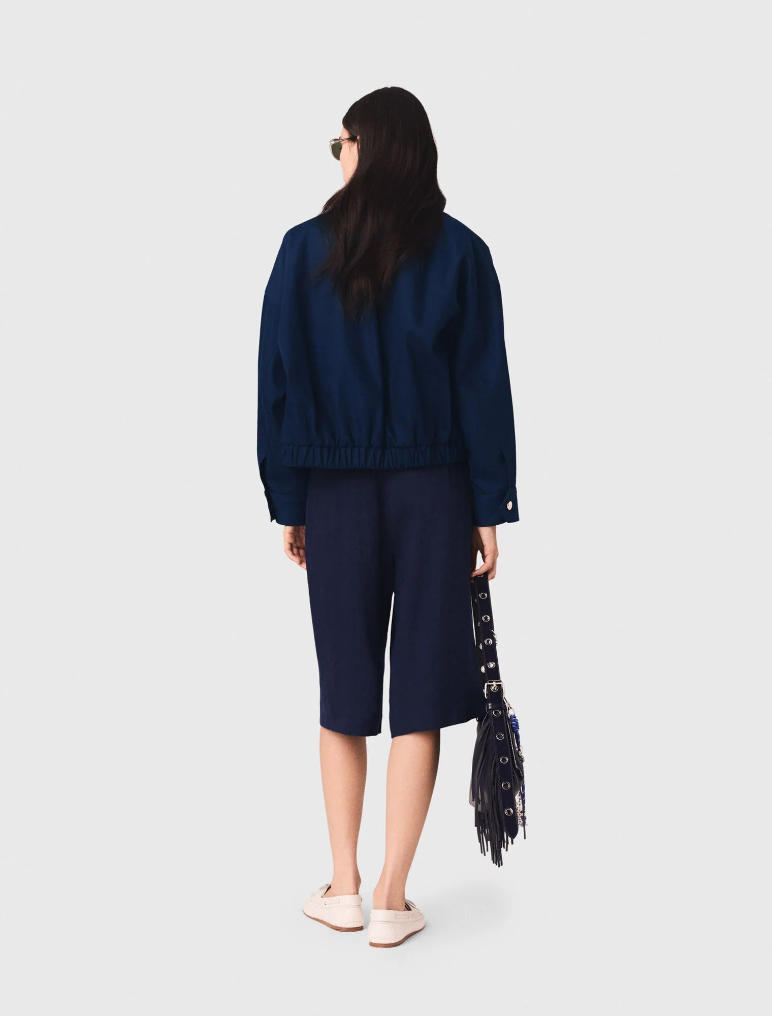 Cotton Bomber Jacket Navy - Image 3