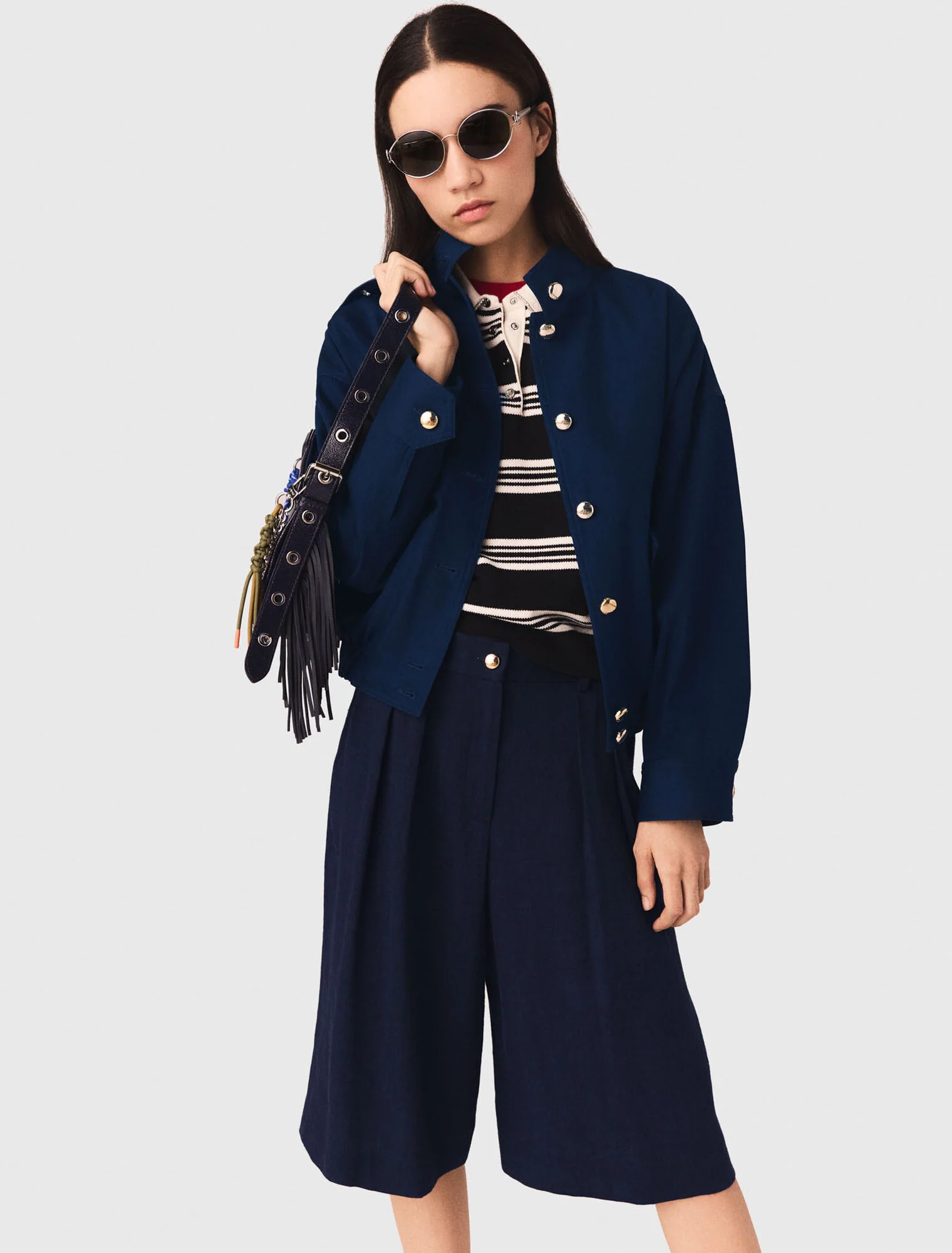 Cotton Bomber Jacket Navy - Image 4