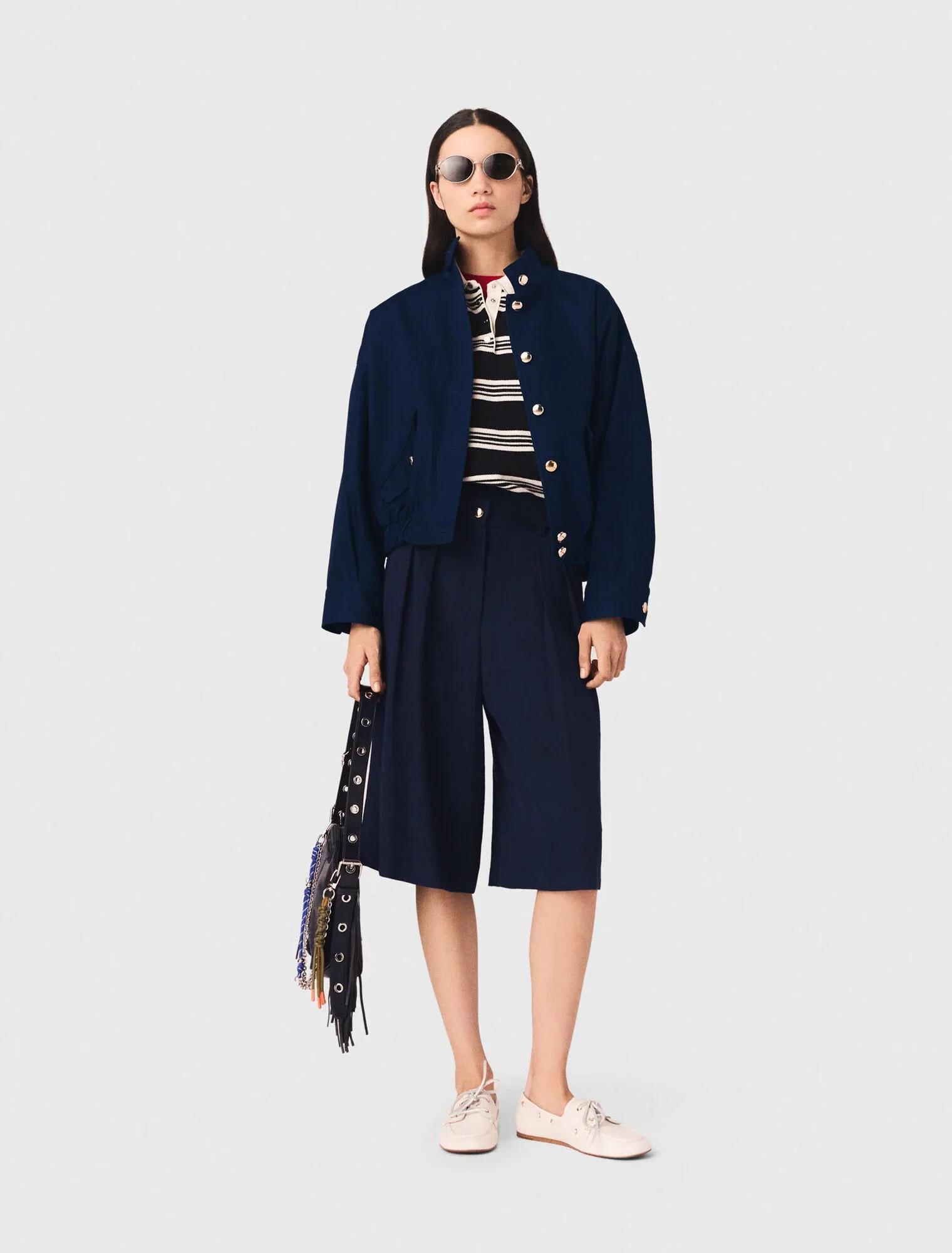 Cotton Bomber Jacket Navy - Image 5