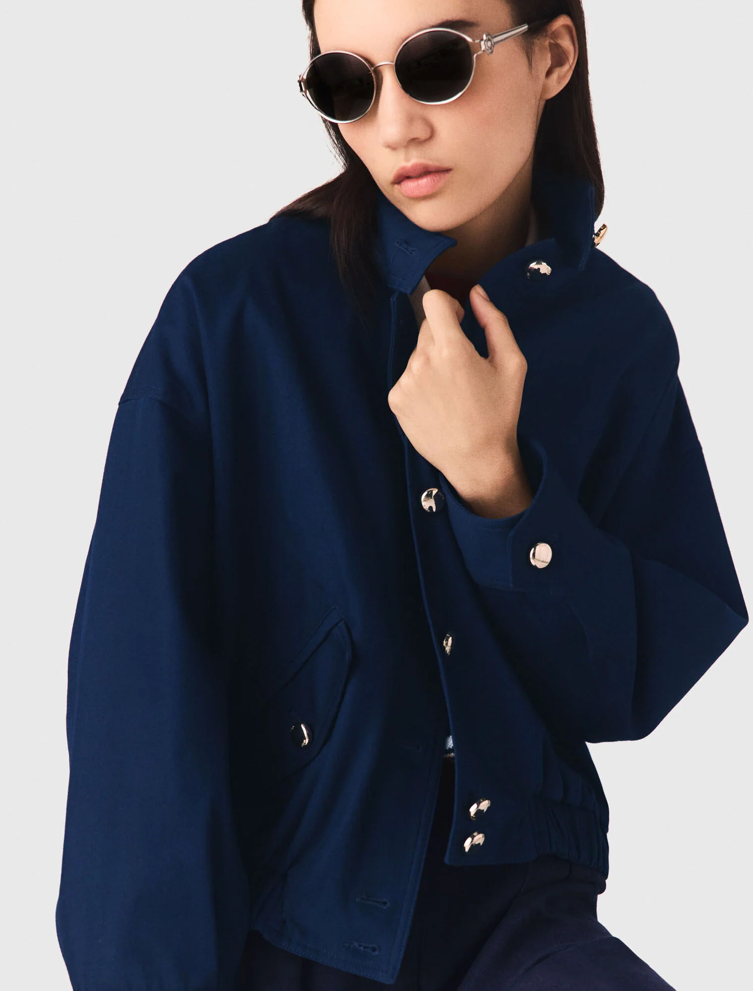 Cotton Bomber Jacket Navy - Image 6